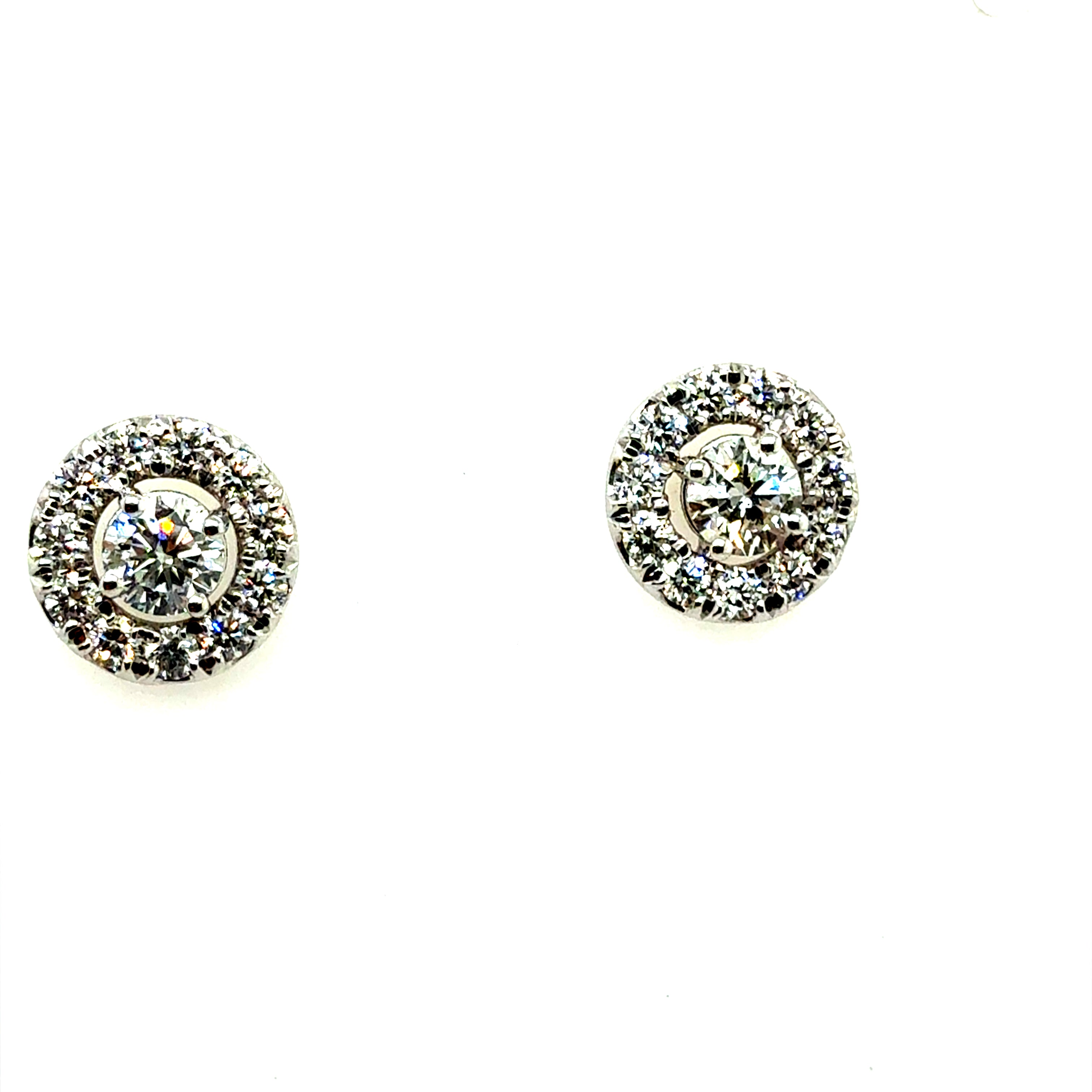 Modern White Gold 2 Carat Natural Colorless Diamond Halo Earrings