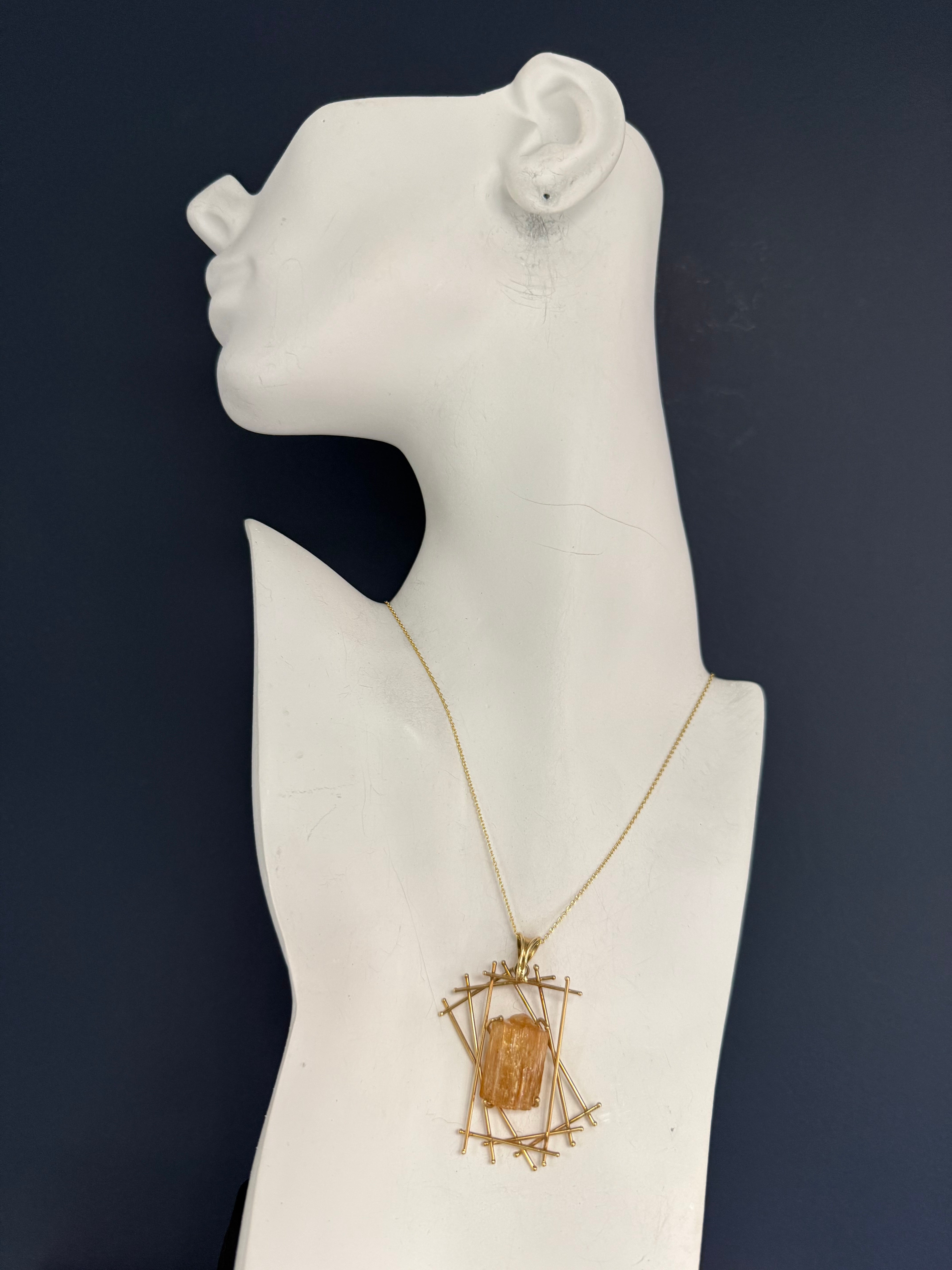 Retro Yellow Gold Natural Imperial Topaz Statement Pendant Circa 1975