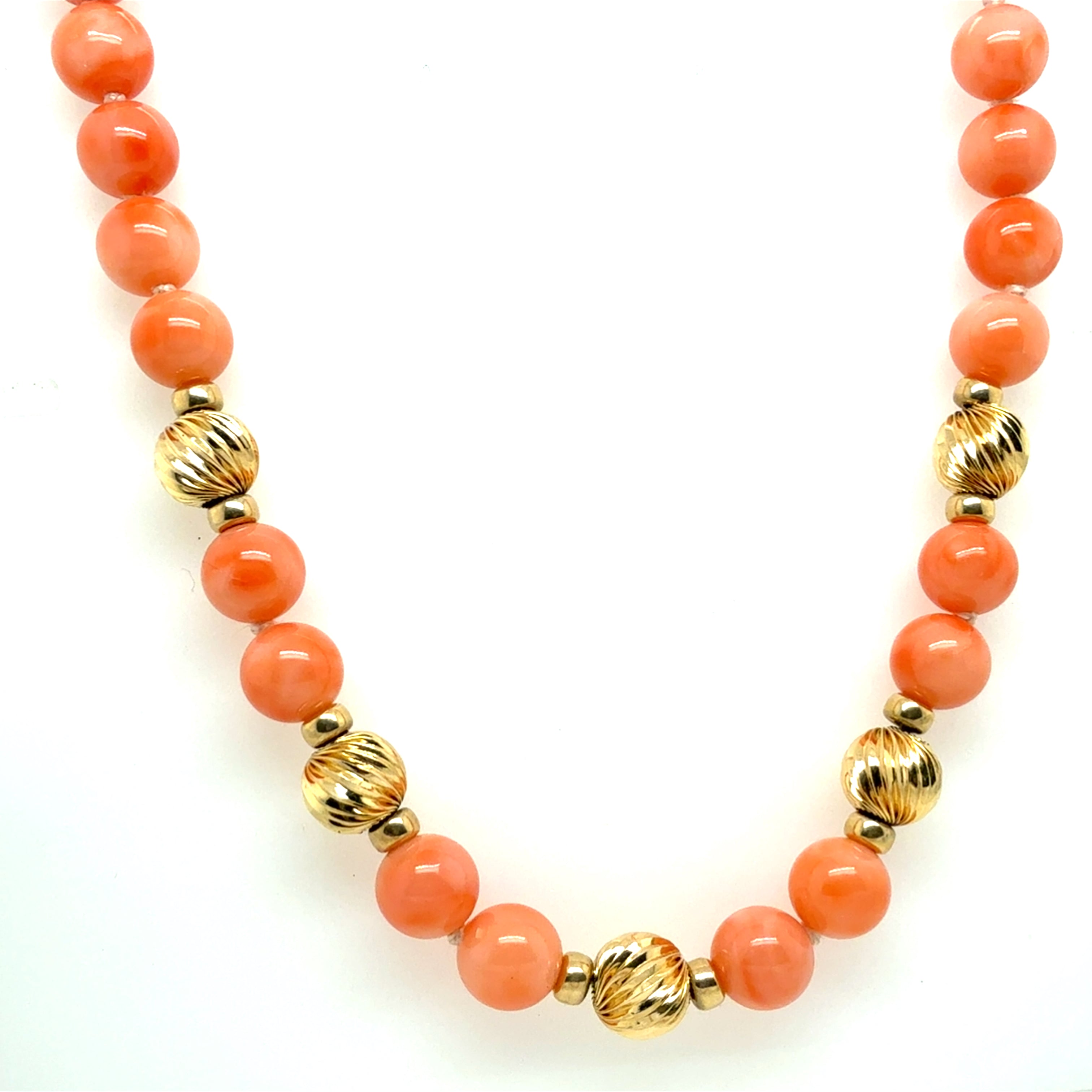 Retro Yellow Gold Natural Coral Bead Necklace Circa 1960
