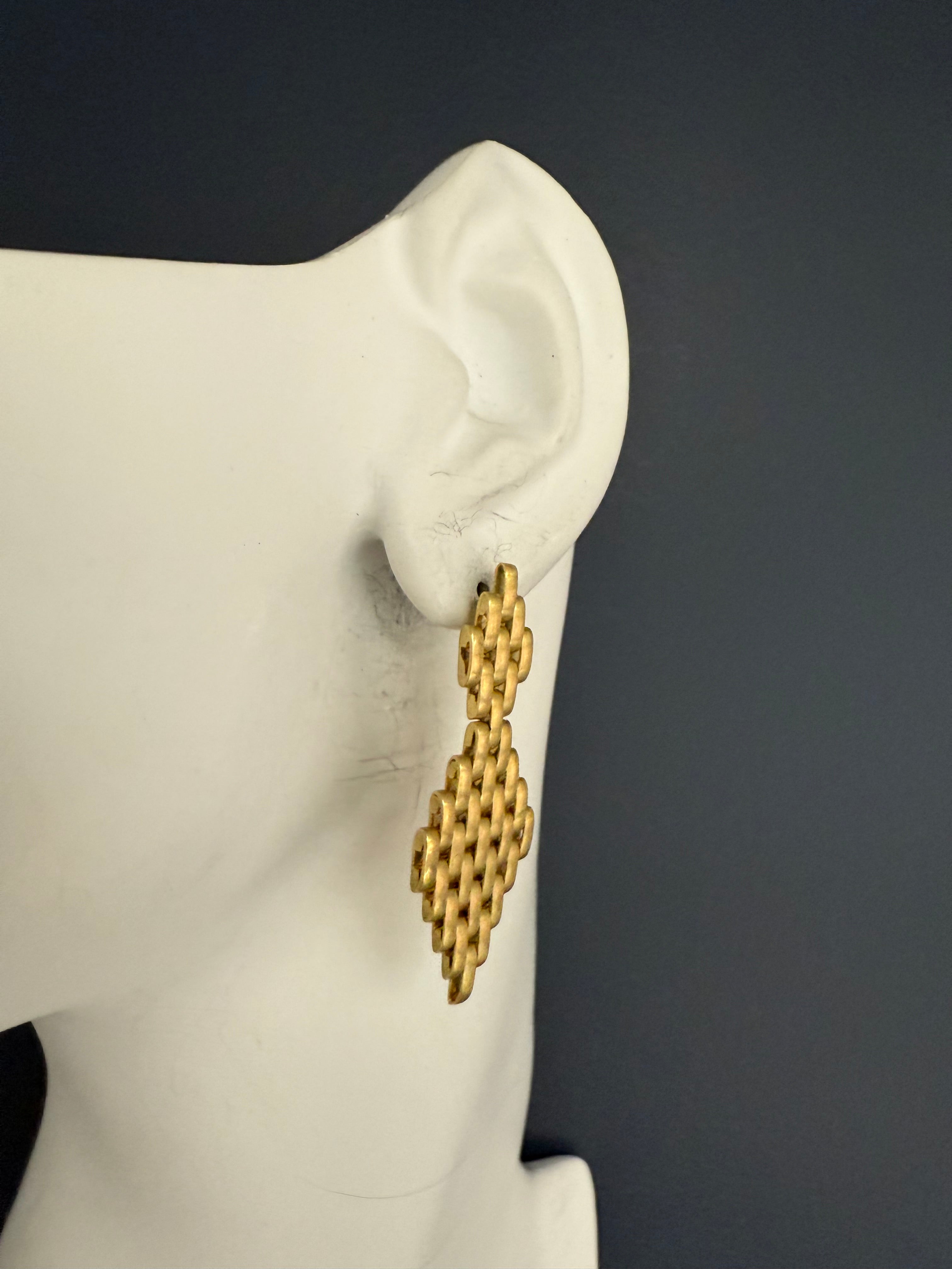 Modern 18K Yellow Gold 2-Inch Drop Statement Earrings Made in Italy