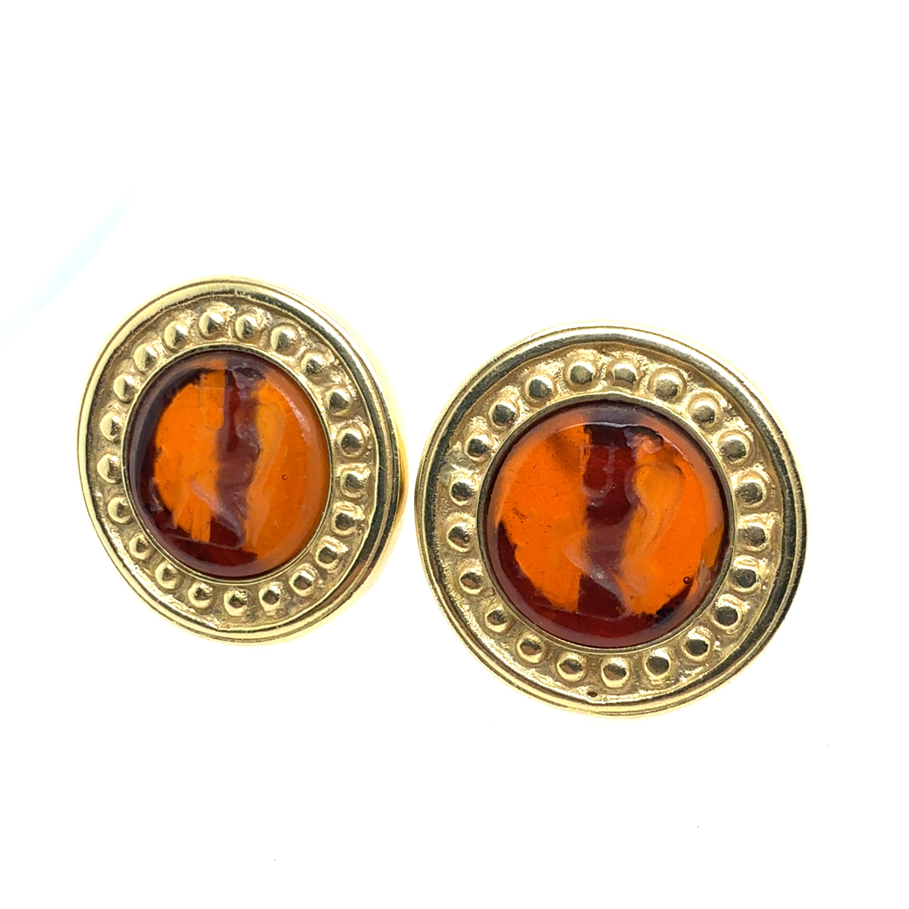 Retro Yellow Gold Amber-Colored Intaglio Statement Earrings Circa 1995