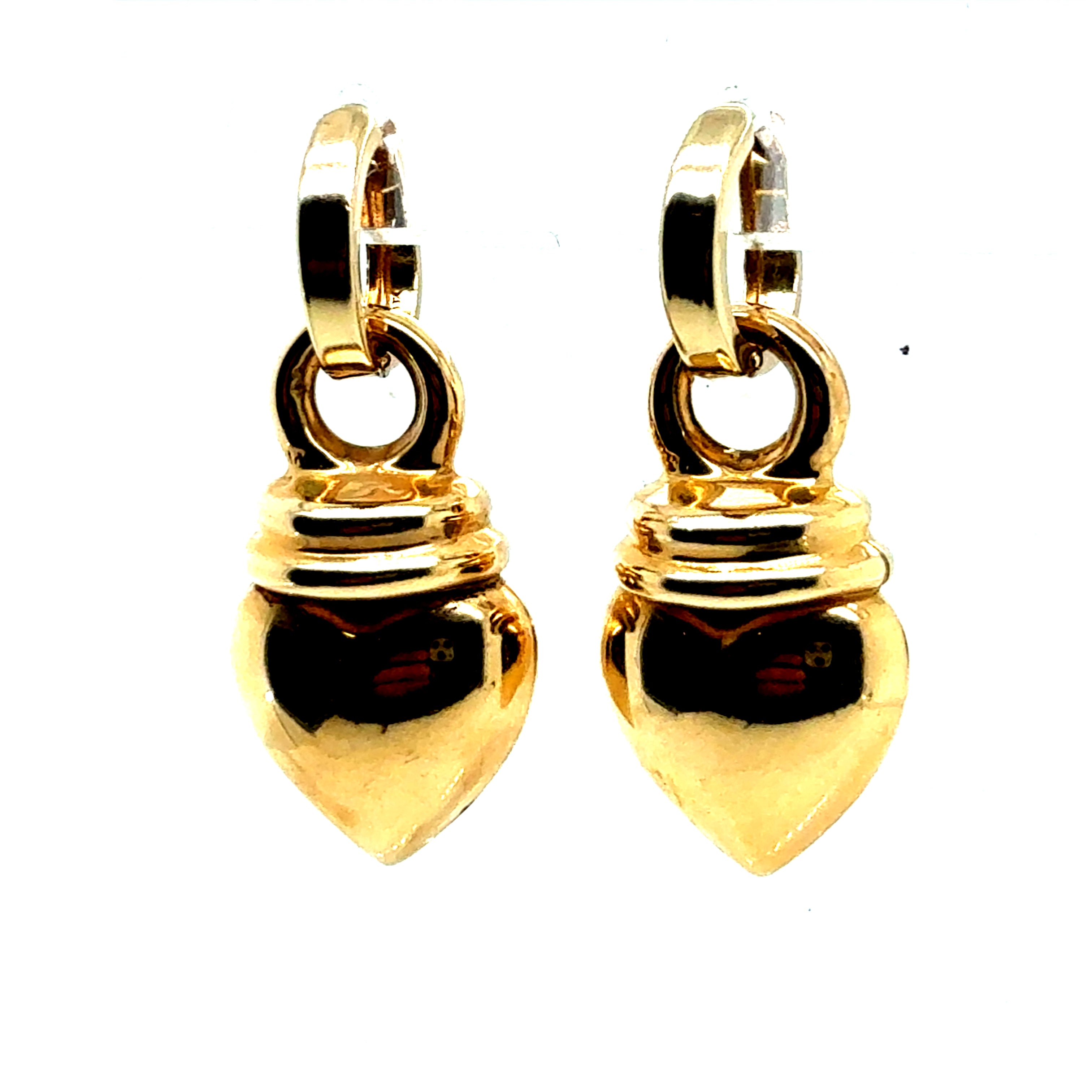 Retro Yellow Gold Heart Shape Drop Enhancer Statement Earrings Lightweight