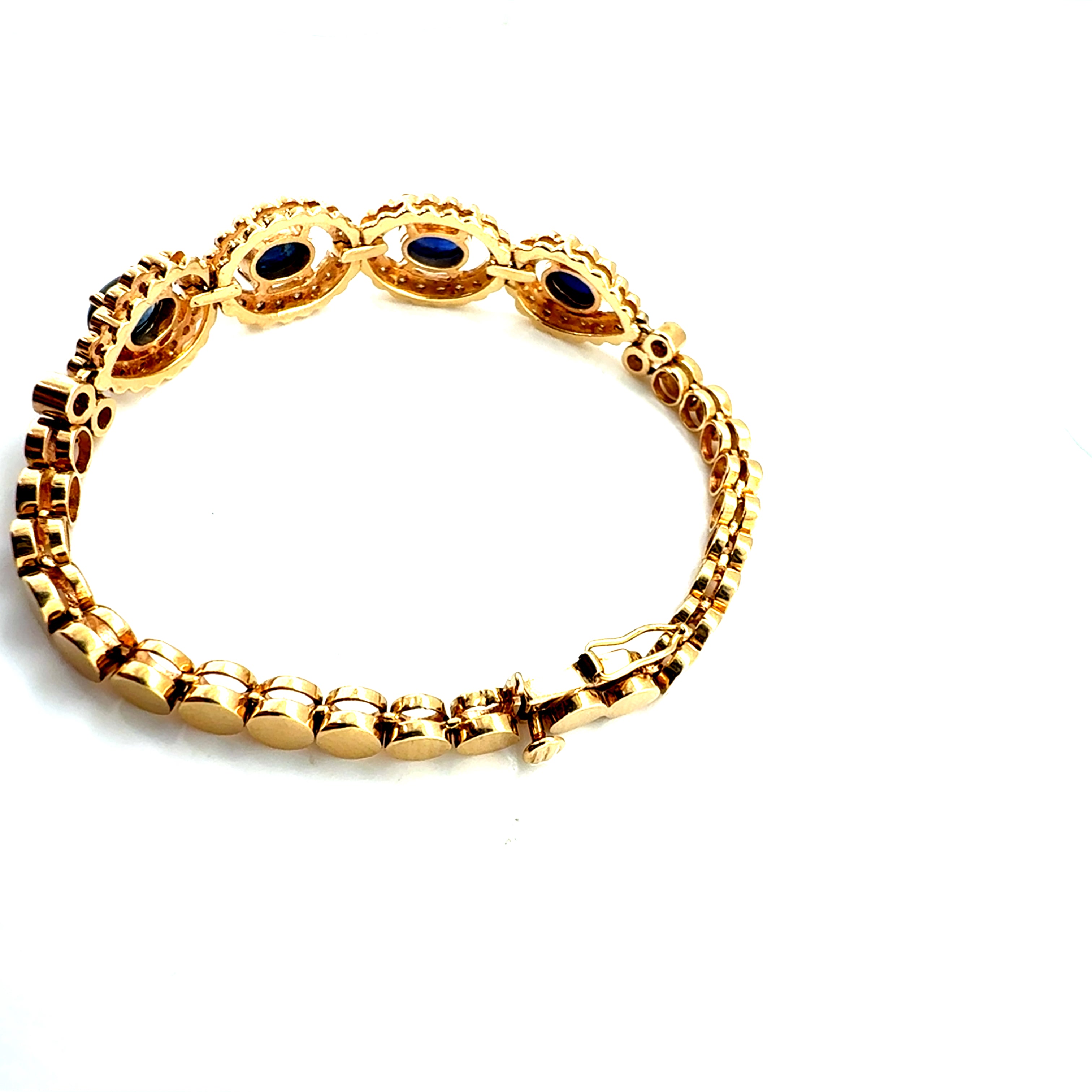 Retro Gold 6 Carat Natural Diamond & Blue Sapphire CAB Bracelet Circa 1980