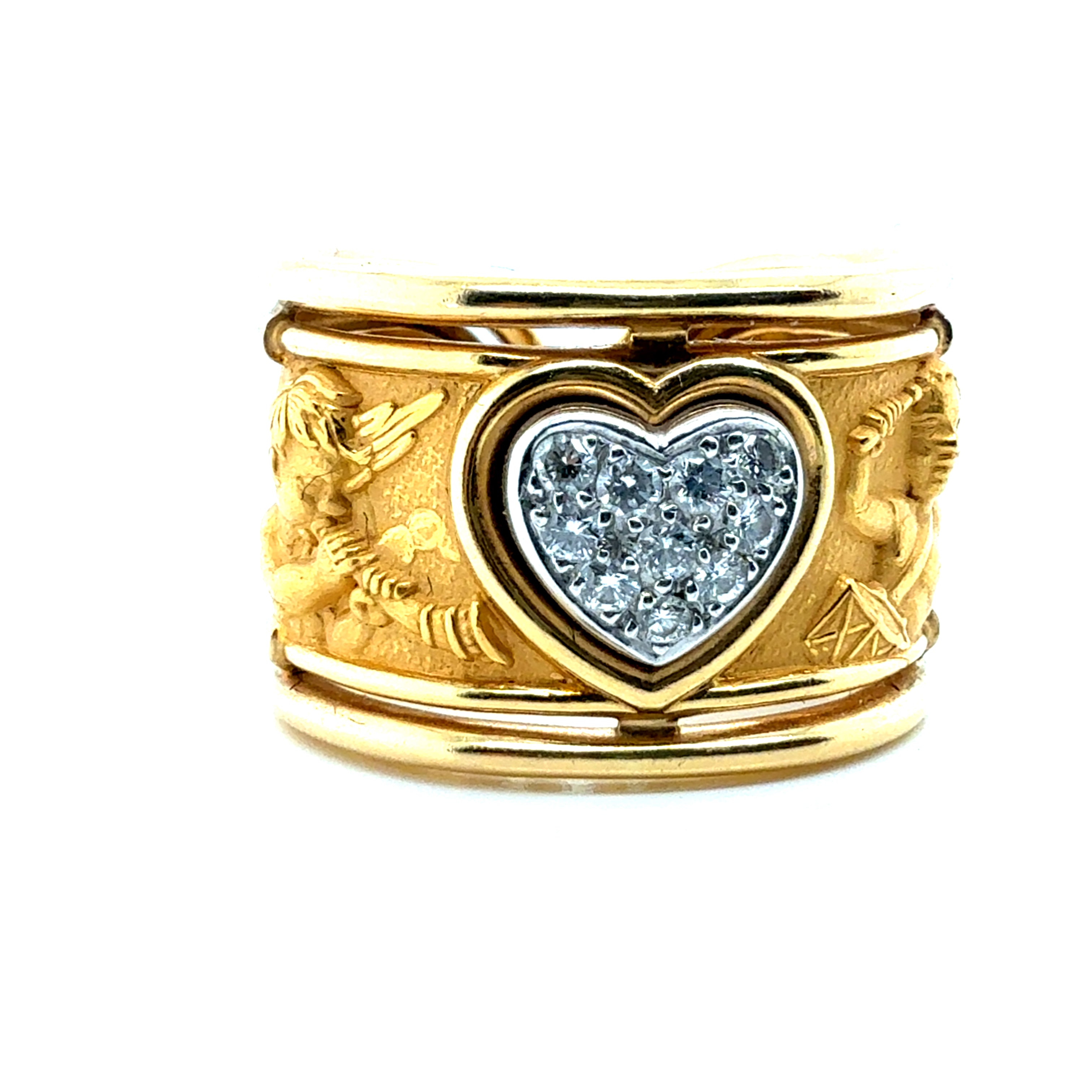 Retro Gold Signed Carrera y Carrera Natural Diamond Heart Repousse Ring