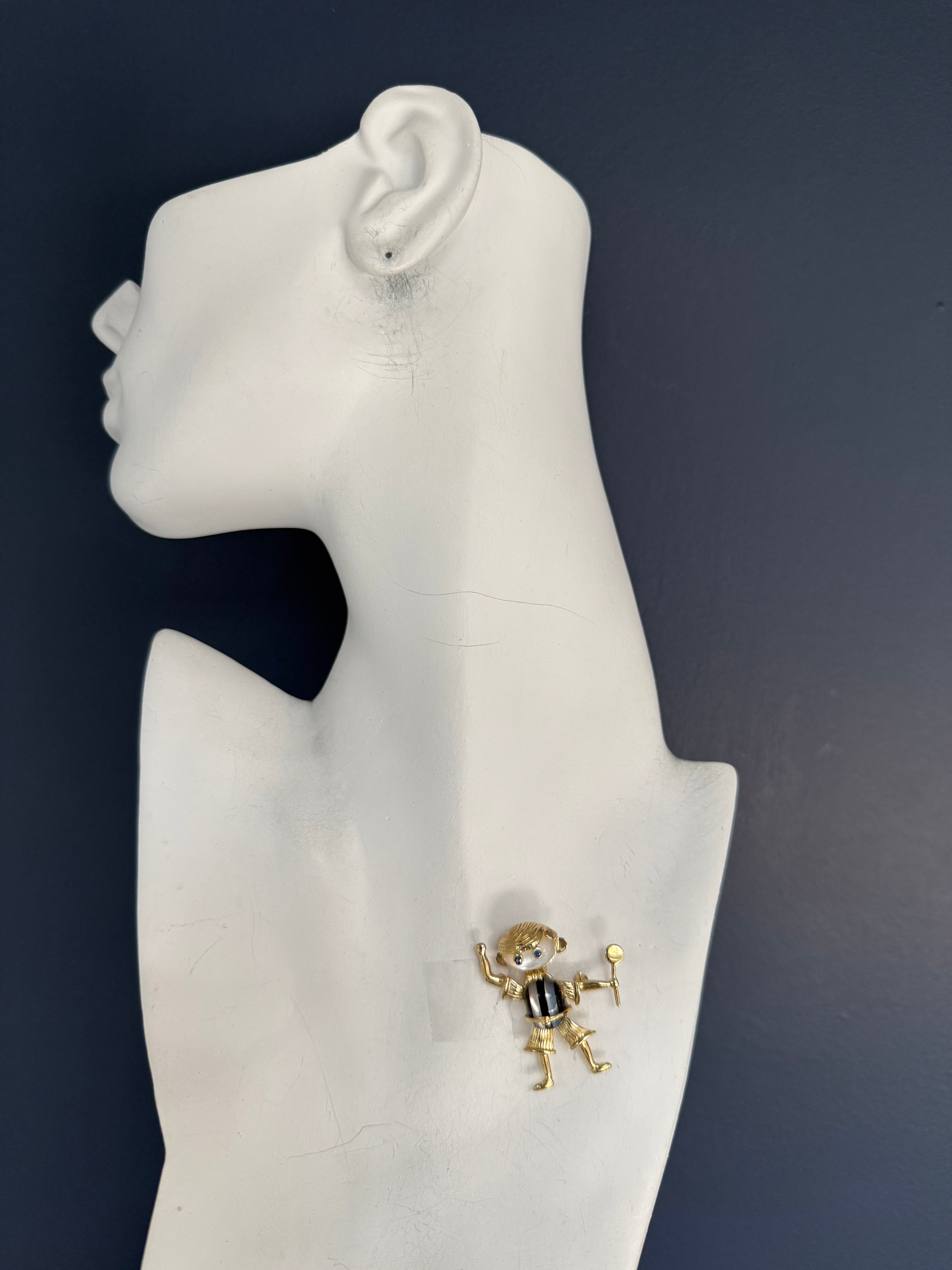 Retro Yellow Gold Tennis Boy Pendant and Brooch Circa 1990