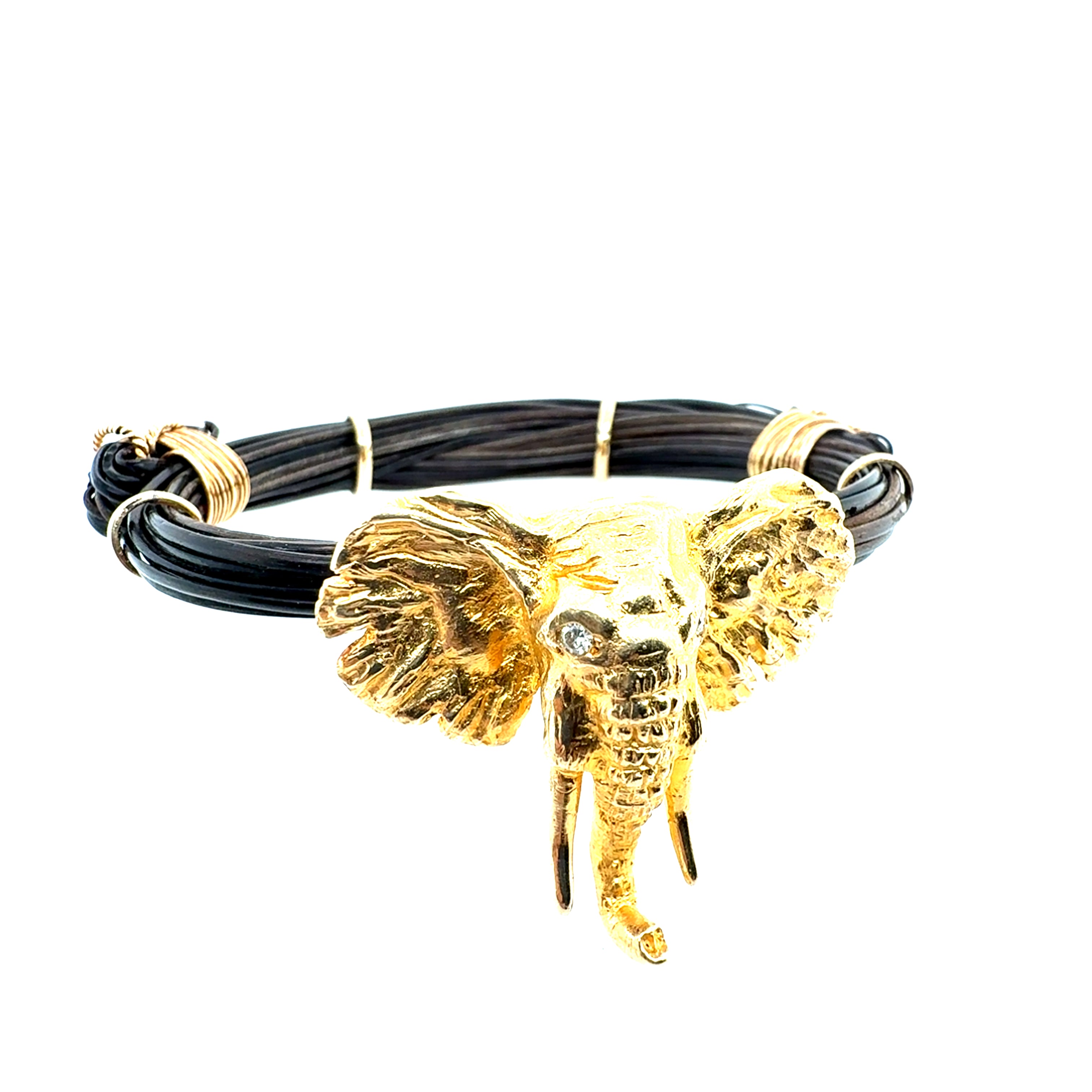 Rare Yellow Gold African Elephant Adjustable Hair Thread Bracelet Circa 1975