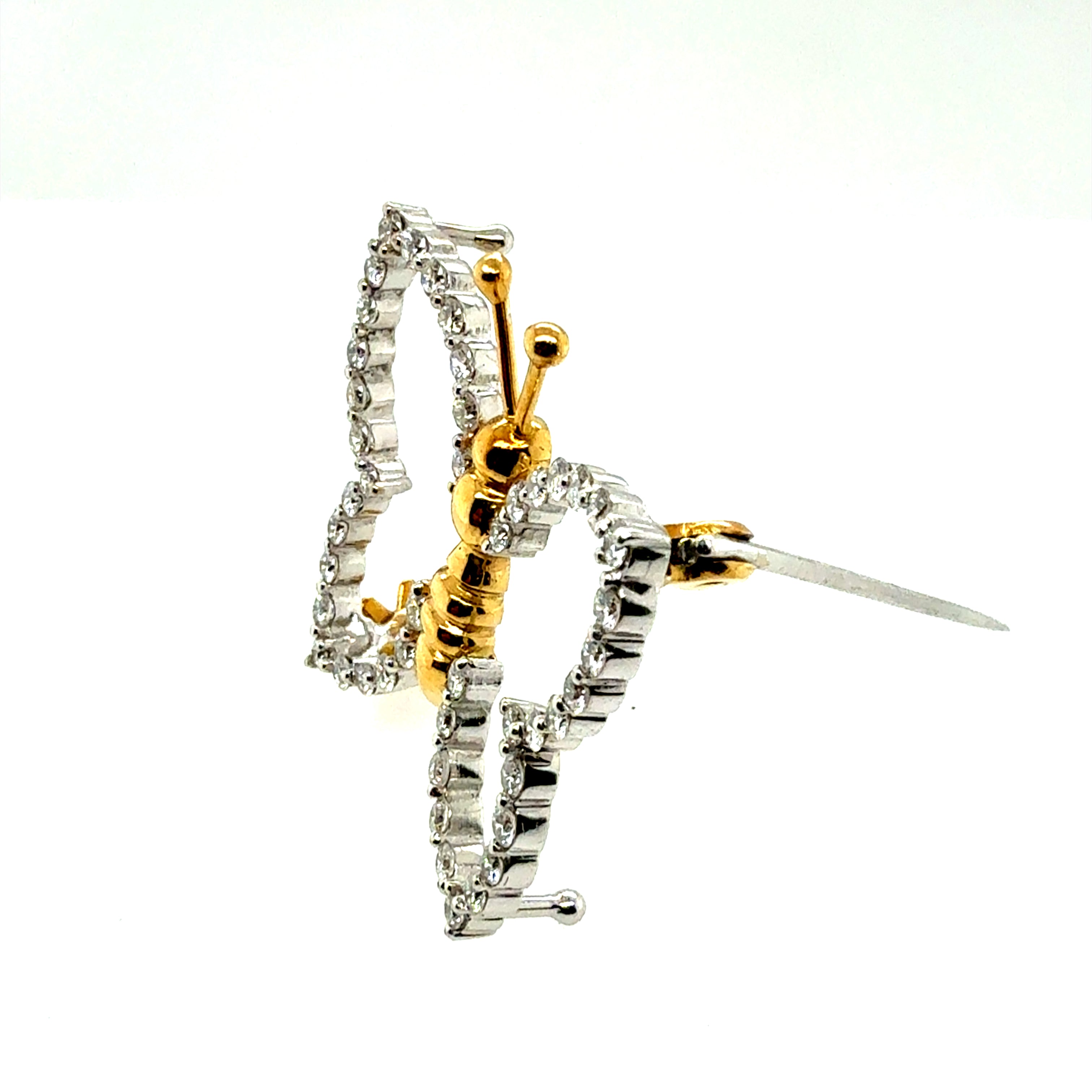 Retro Two Tone Gold 1 Carat Natural Diamond Butterfly Pin by Lindenman