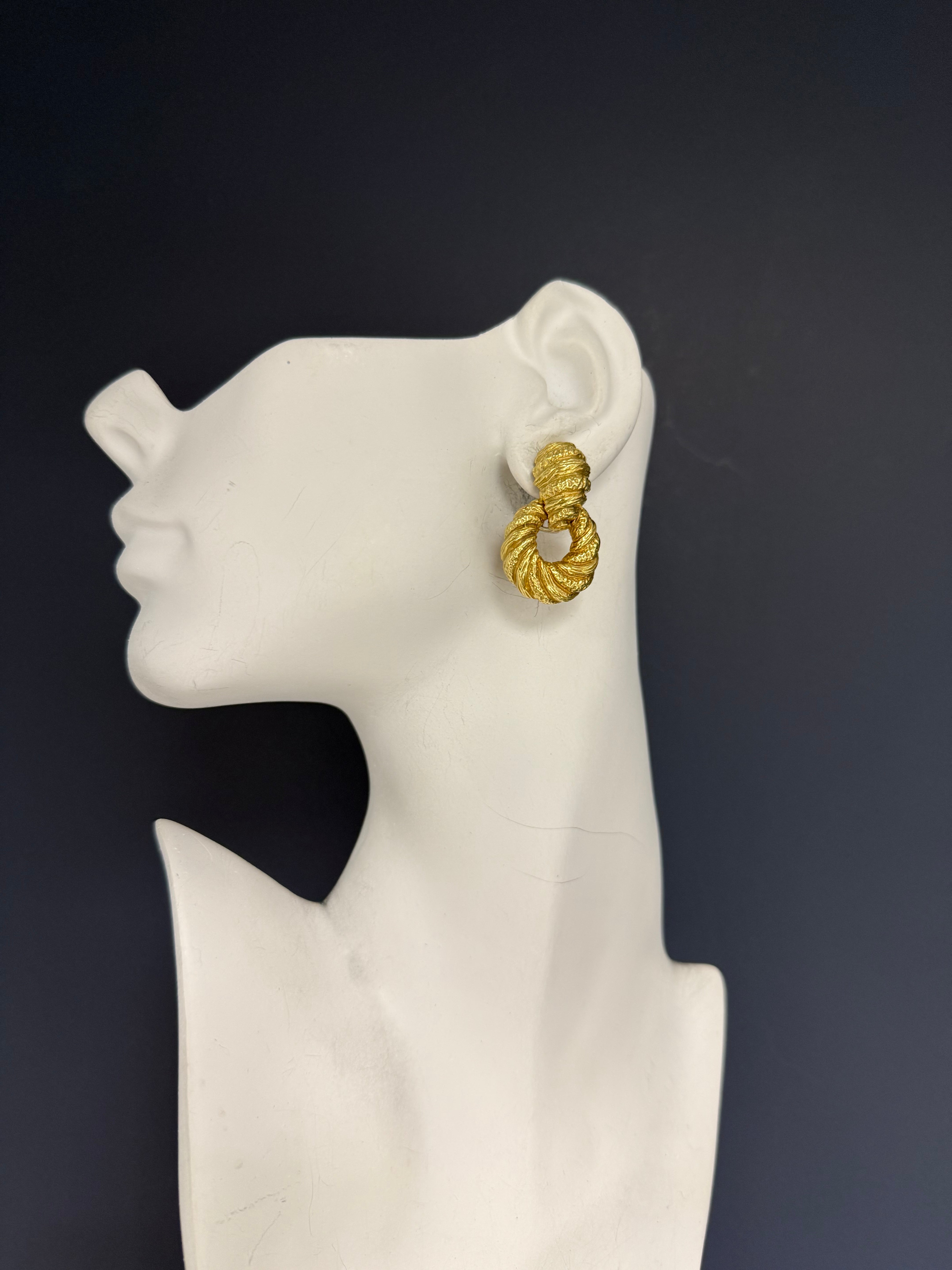 Retro 18K Yellow Gold Shrimp Style Statement Earrings Circa 1980