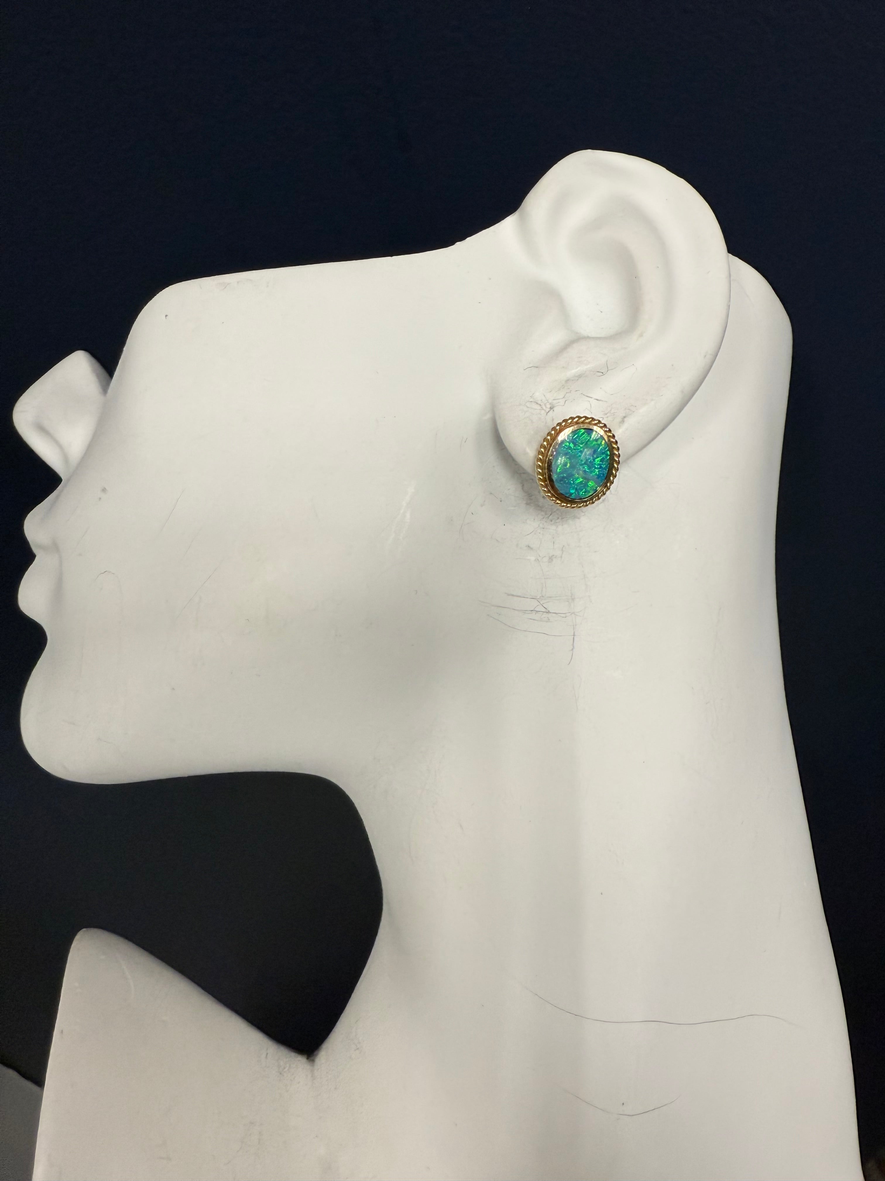 Retro Gold Cabochon Shaped Opal Statement Earrings Circa 1980