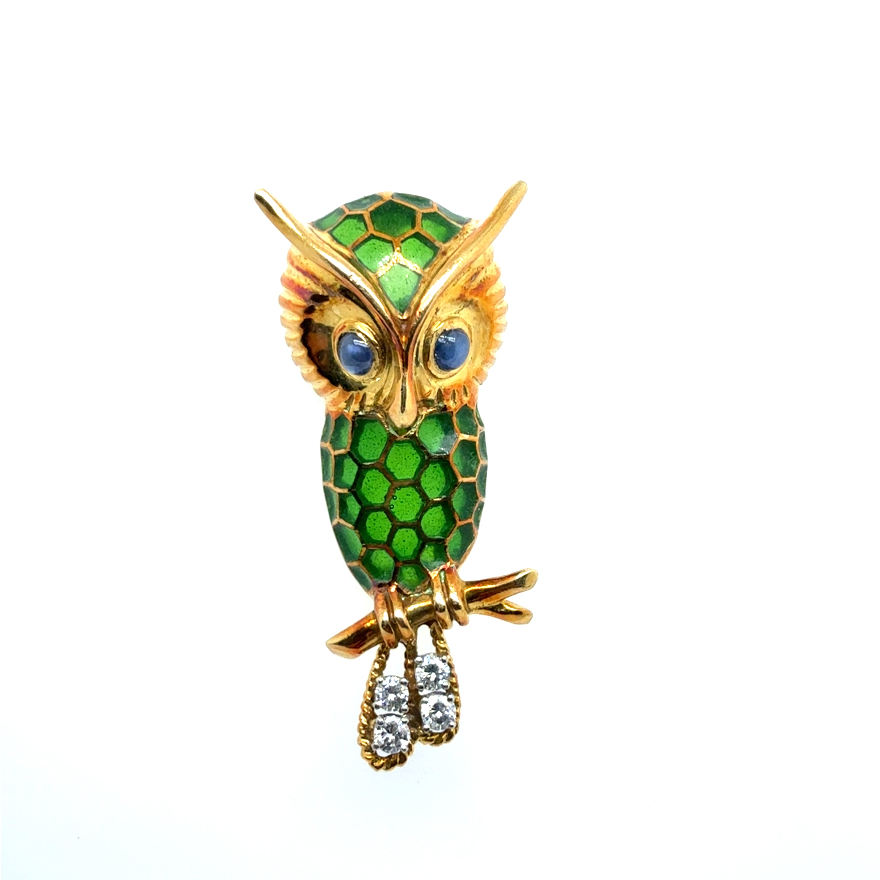 Retro Peter Lindemann Gold Enamel Owl Brooche Circa 1960