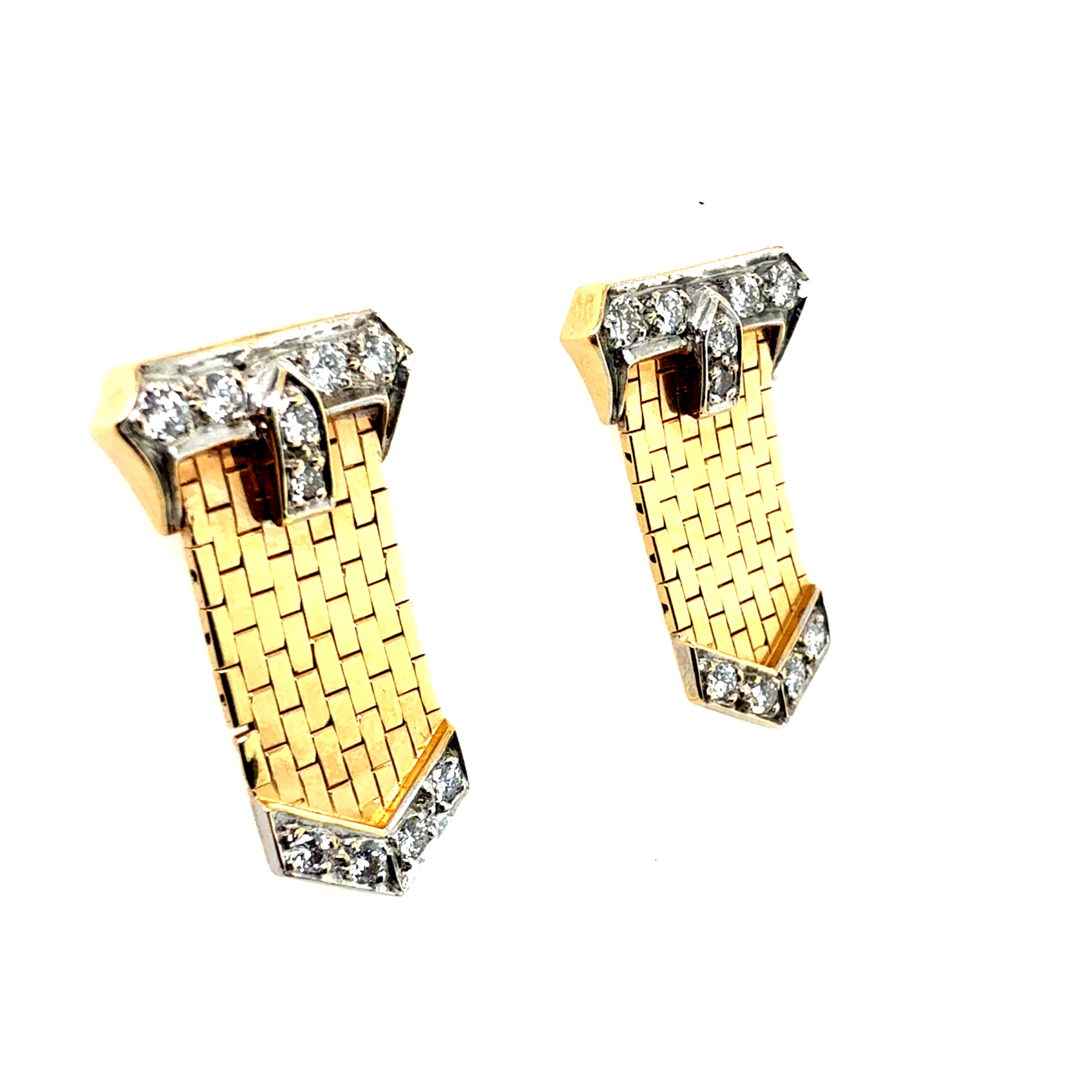 Retro Gold 0.60 Carat Natural Diamond Buckle Earrings Circa 1980