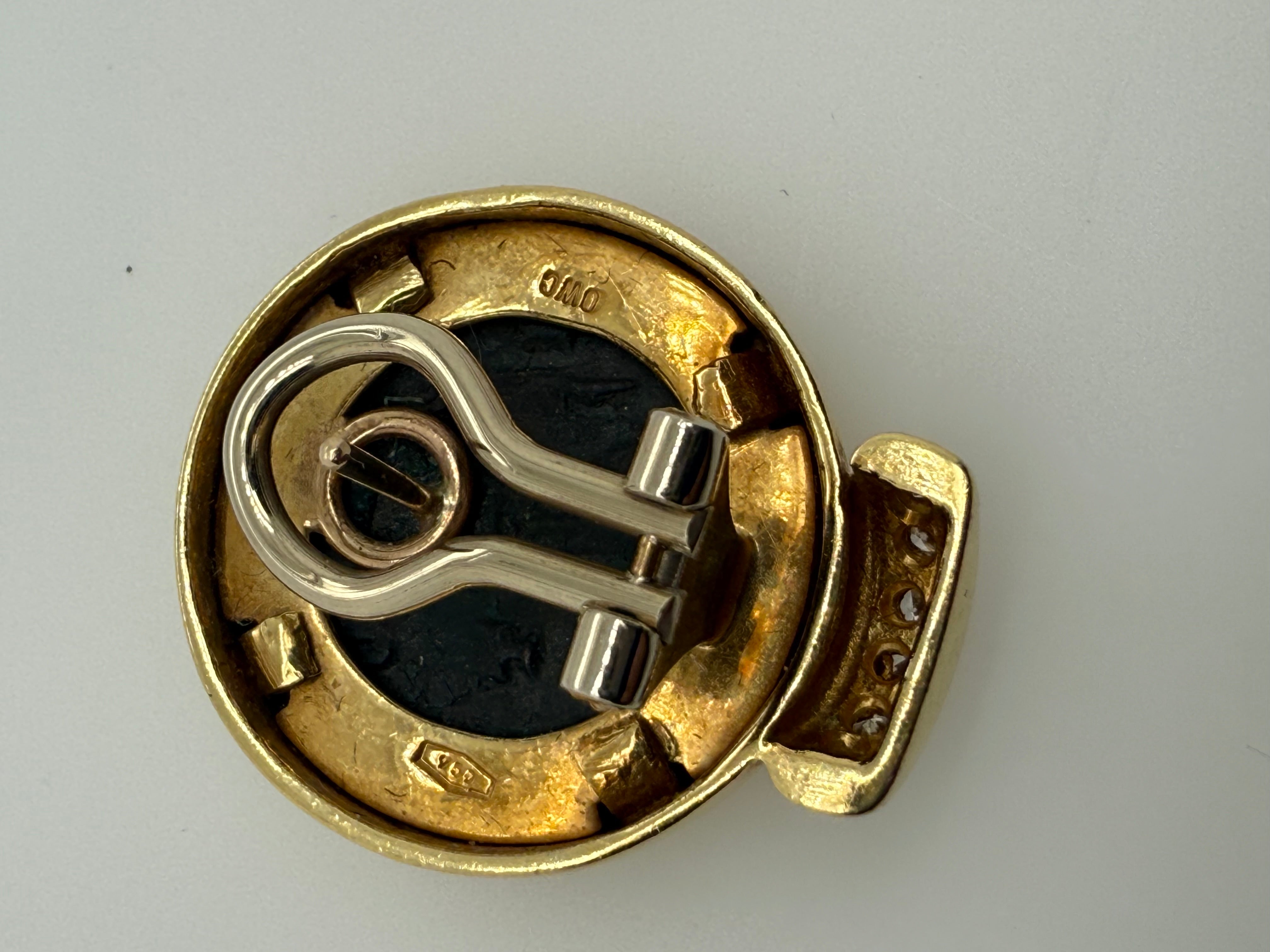 Retro Yellow Gold Roman Constantine Coin & Natural Diamond Statement Earrings