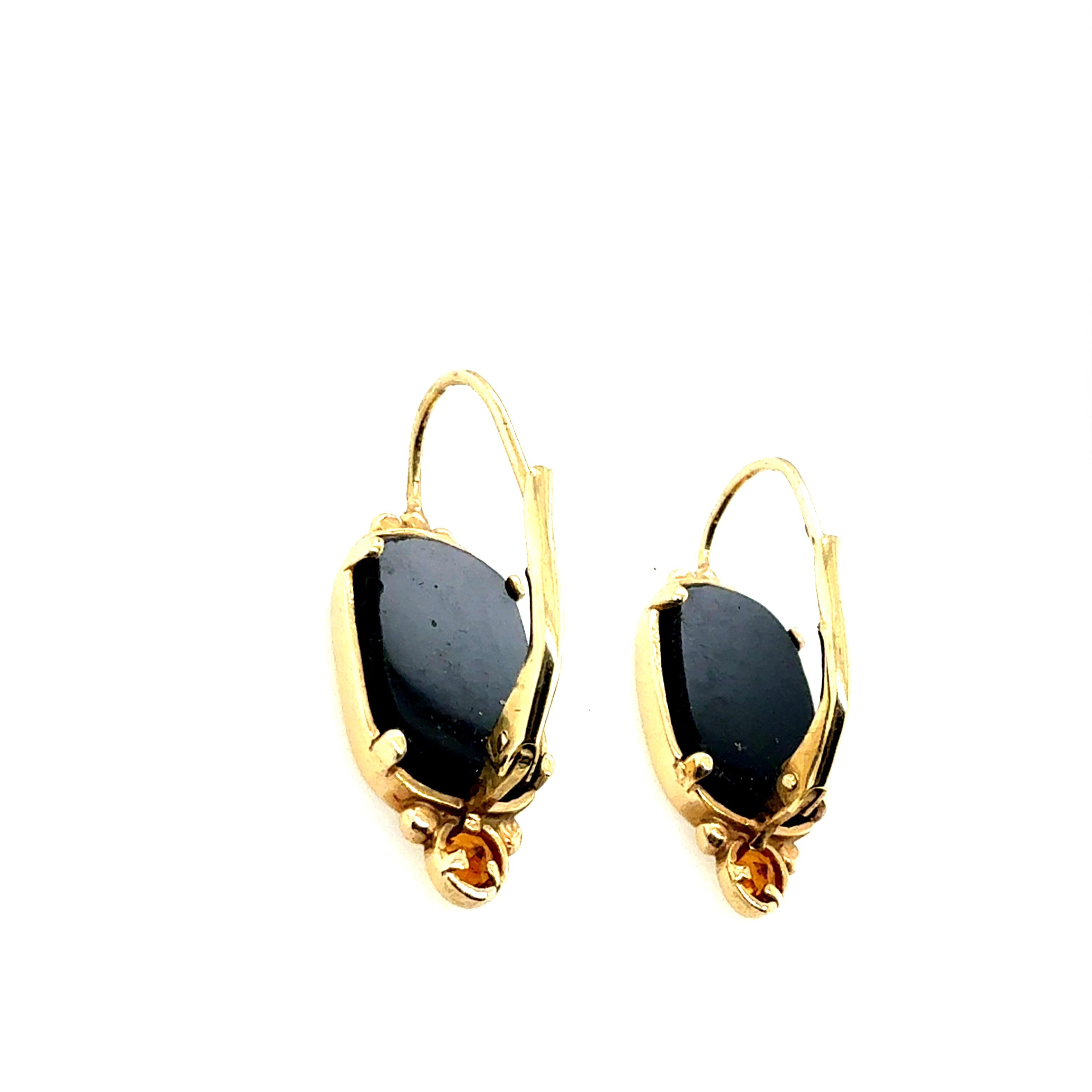 Retro Gold Roman Black Onyx Intaglio Earrings with Citrine 1985