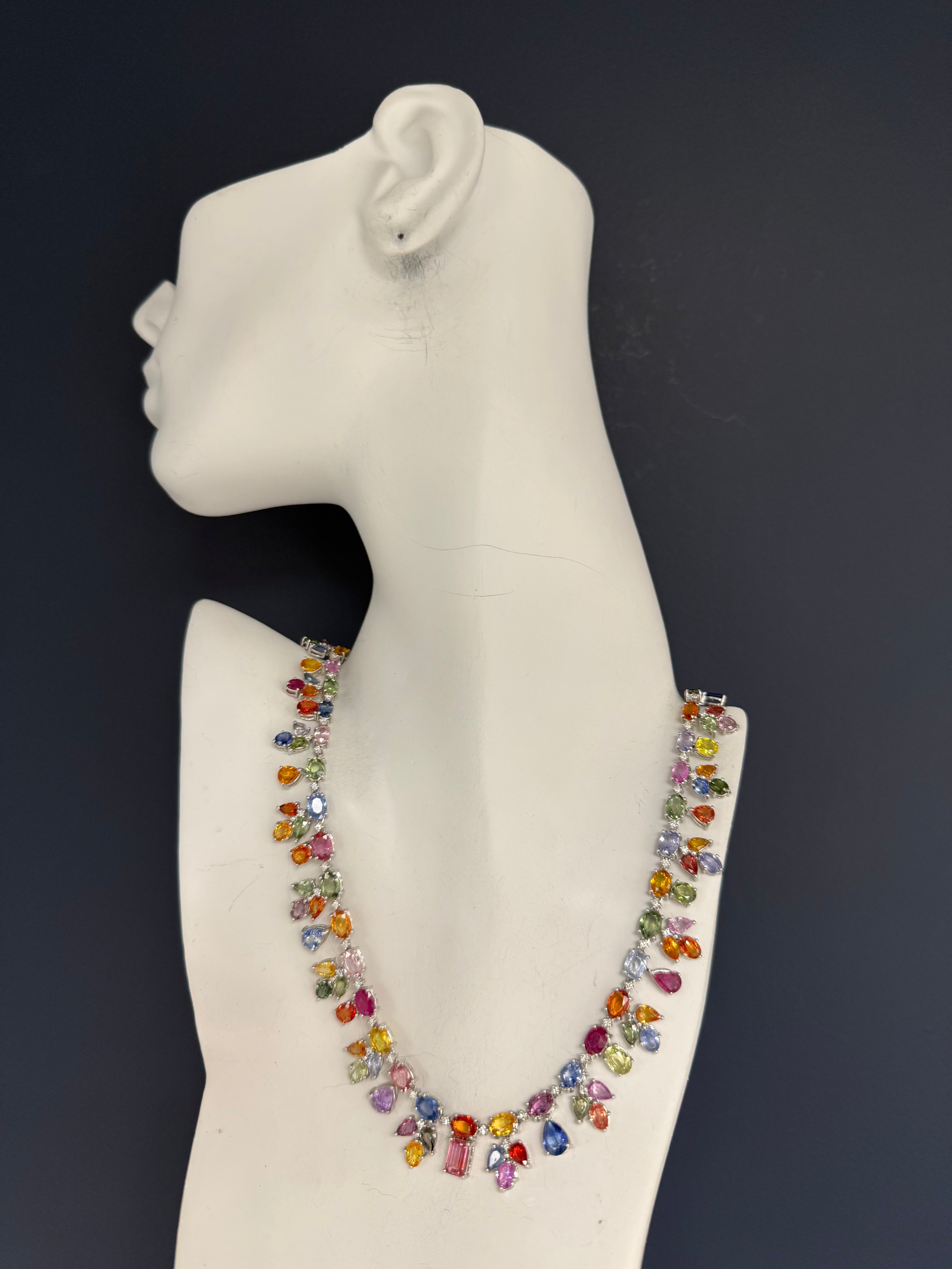 Modern Gold 78.53 Carat Natural Sapphire & Multicolor Gem Tutti Frutti Necklace