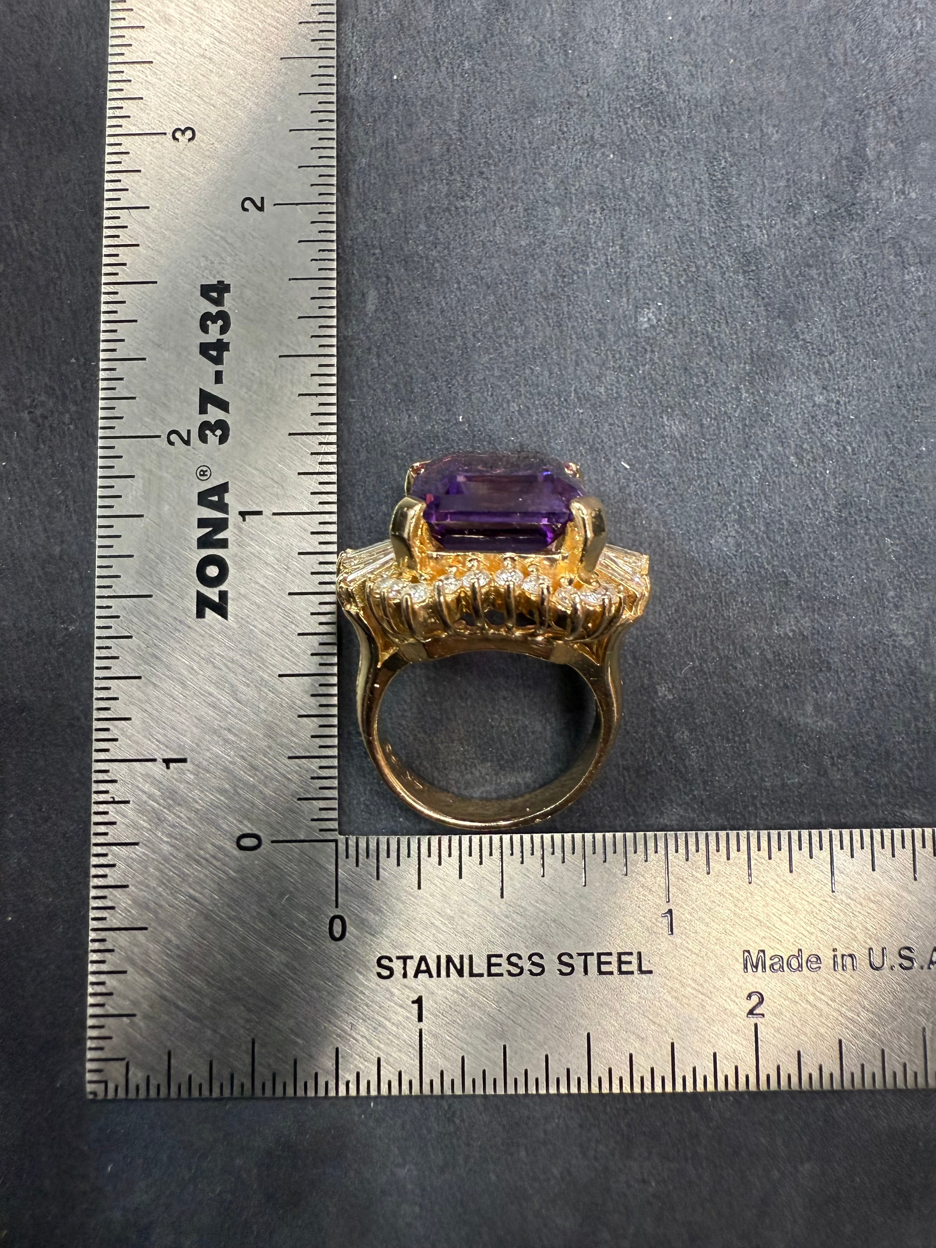 Retro Yellow Gold 10 Carat Amethyst & Natural Diamond Ballerina Ring Circa 1970
