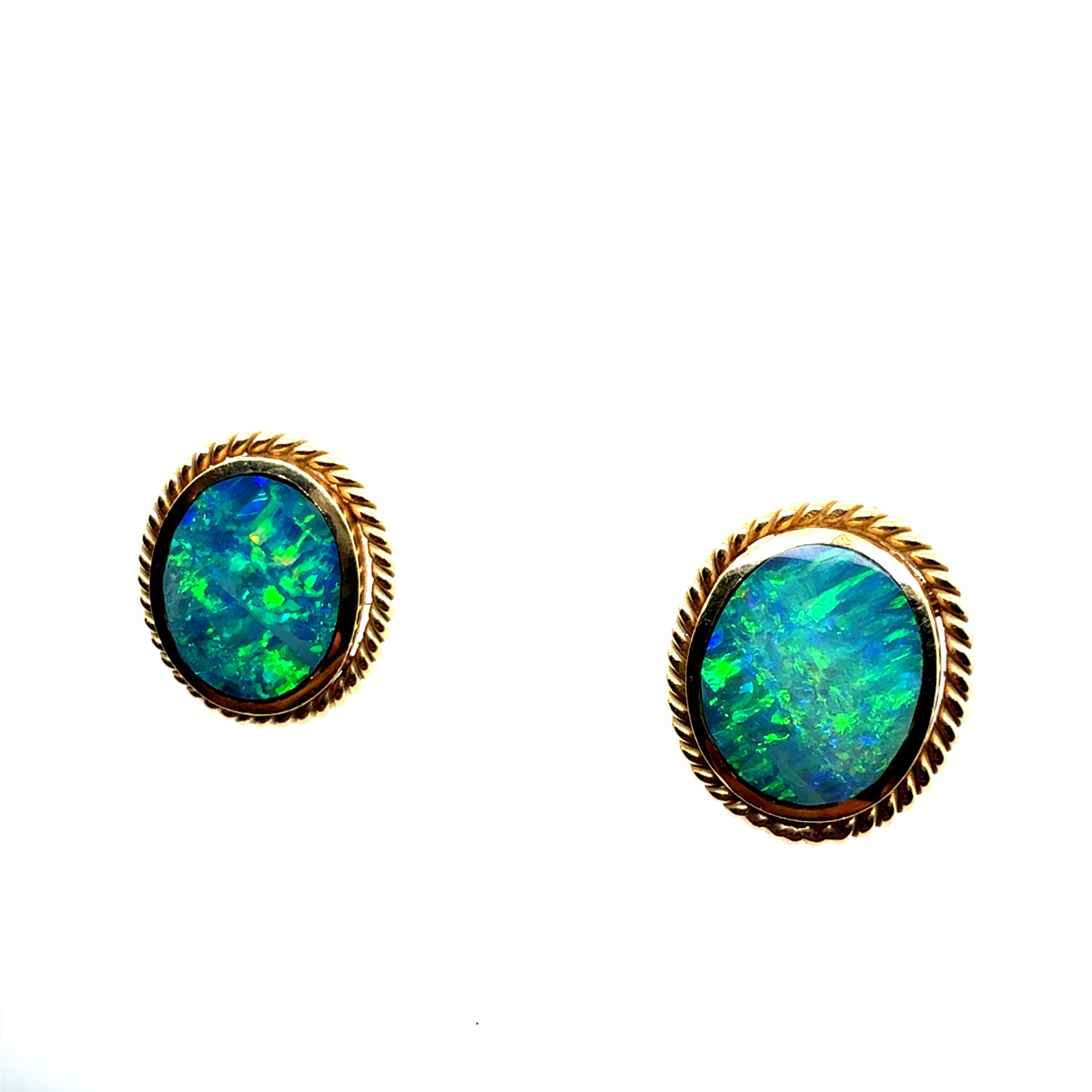 Retro Gold Cabochon Shaped Opal Statement Earrings Circa 1980