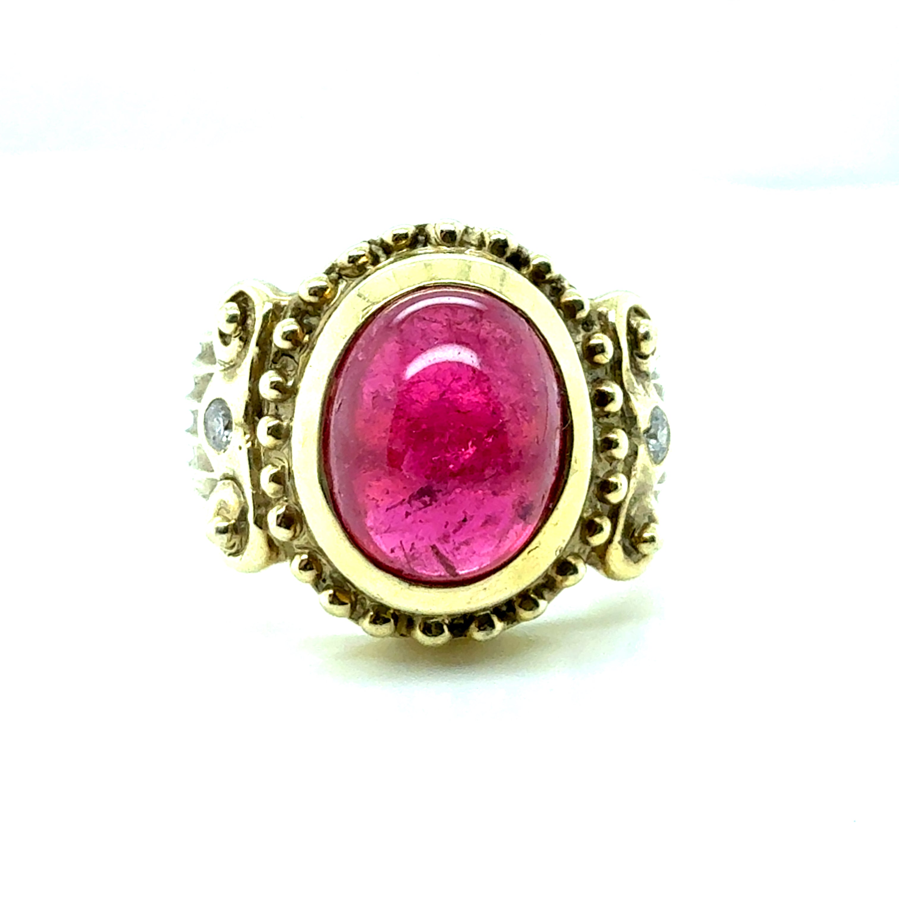 Retro Gold 1.35 Carat Natural Pink Tourmaline & Diamond Statement Ring