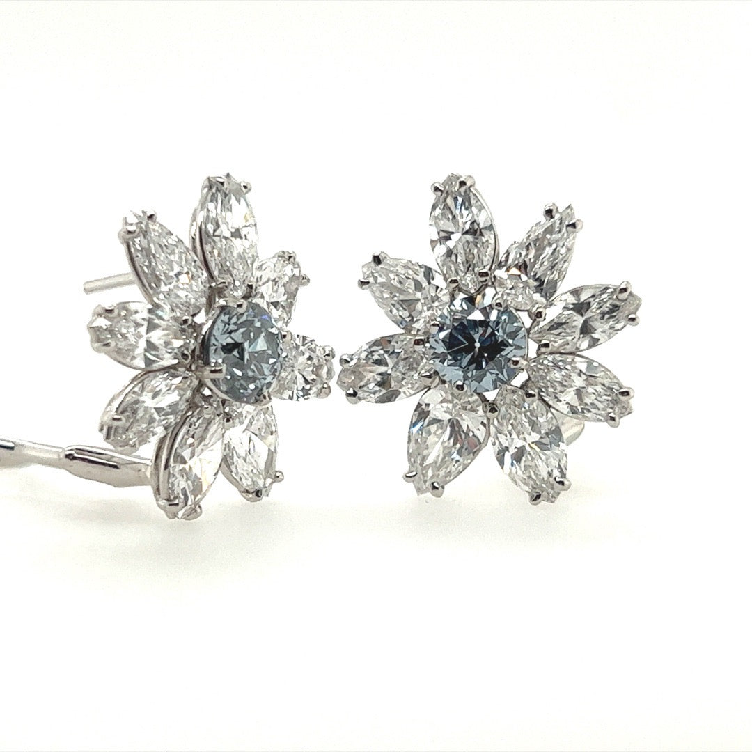 GIA Certified 1.5 Carat Natural Fancy & Intense Blue Circular Diamond Earrings