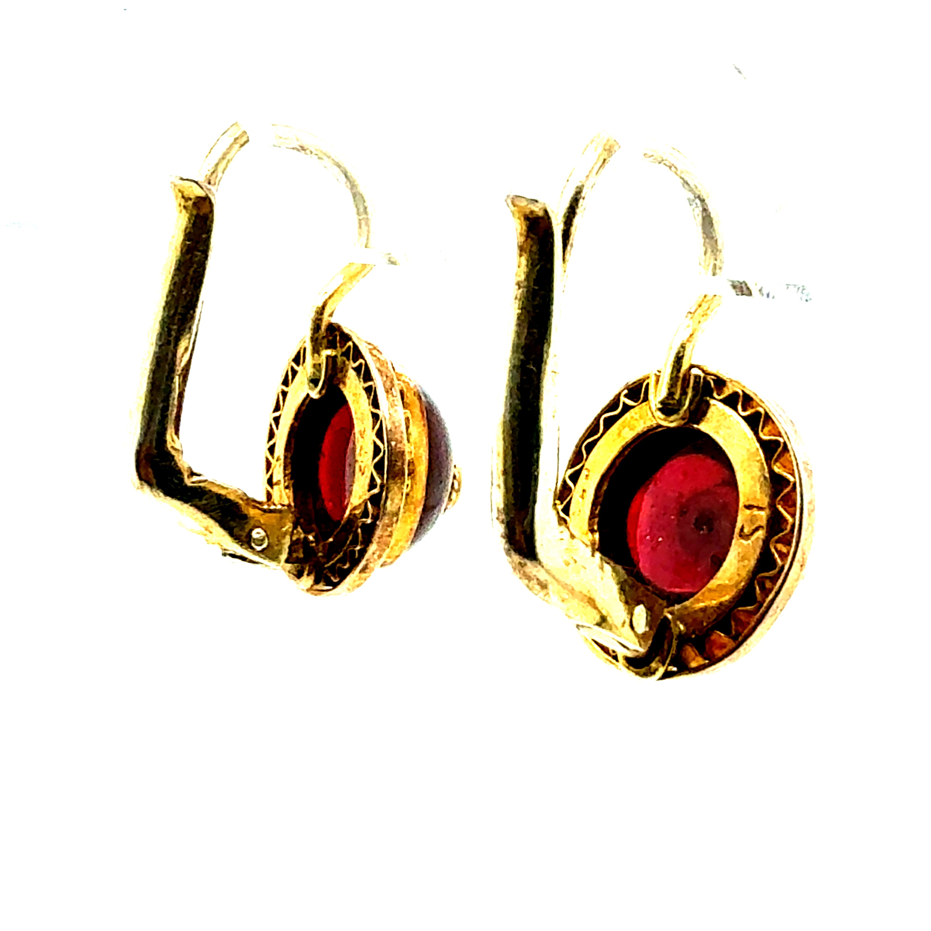 Retro Yellow Gold Natural Diamond And Red Enamel Filigree Earrings Circa 1960