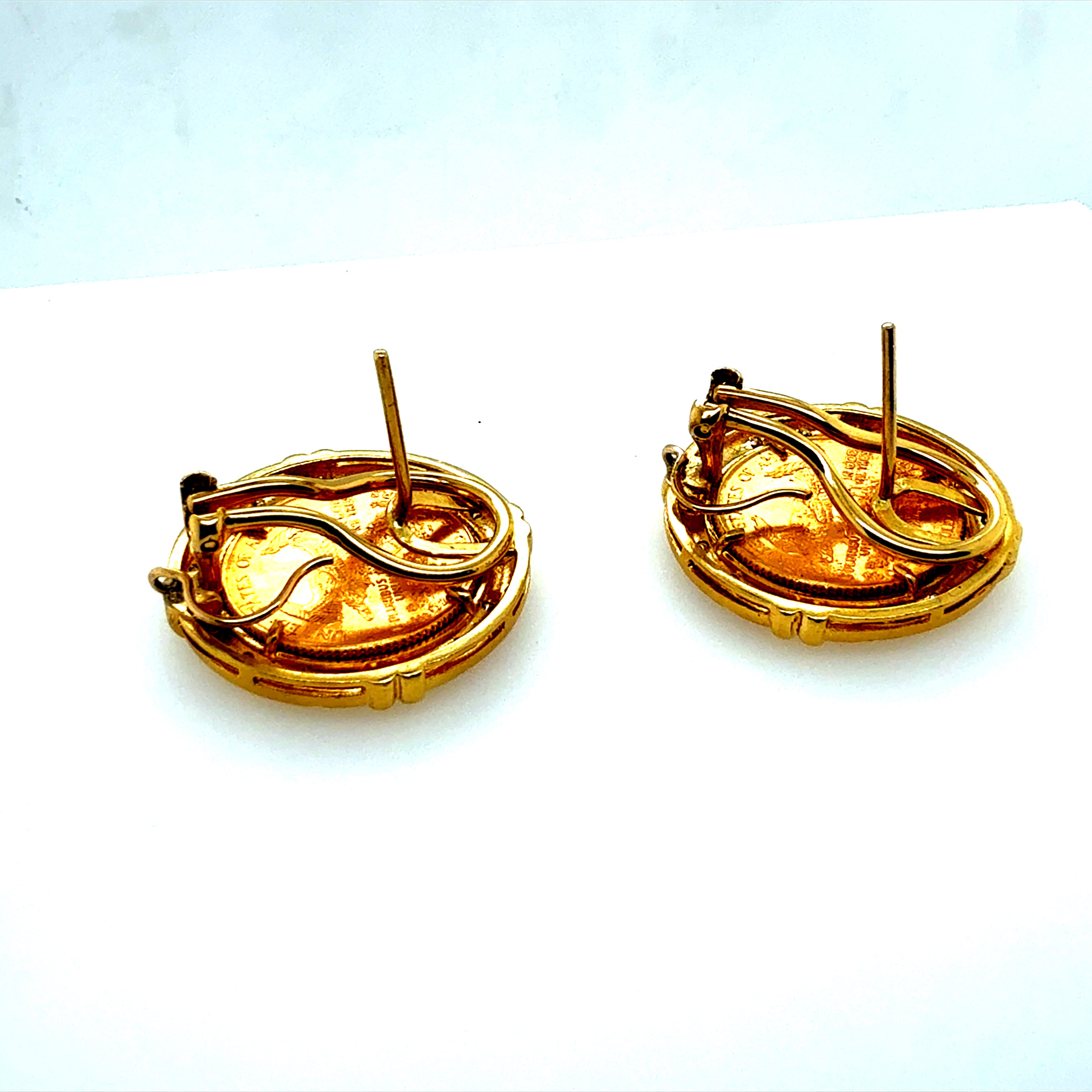 Retro Gold Liberty Coin 1/10 oz & Natural 0.4 Carat Diamond Earrings Circa 1980