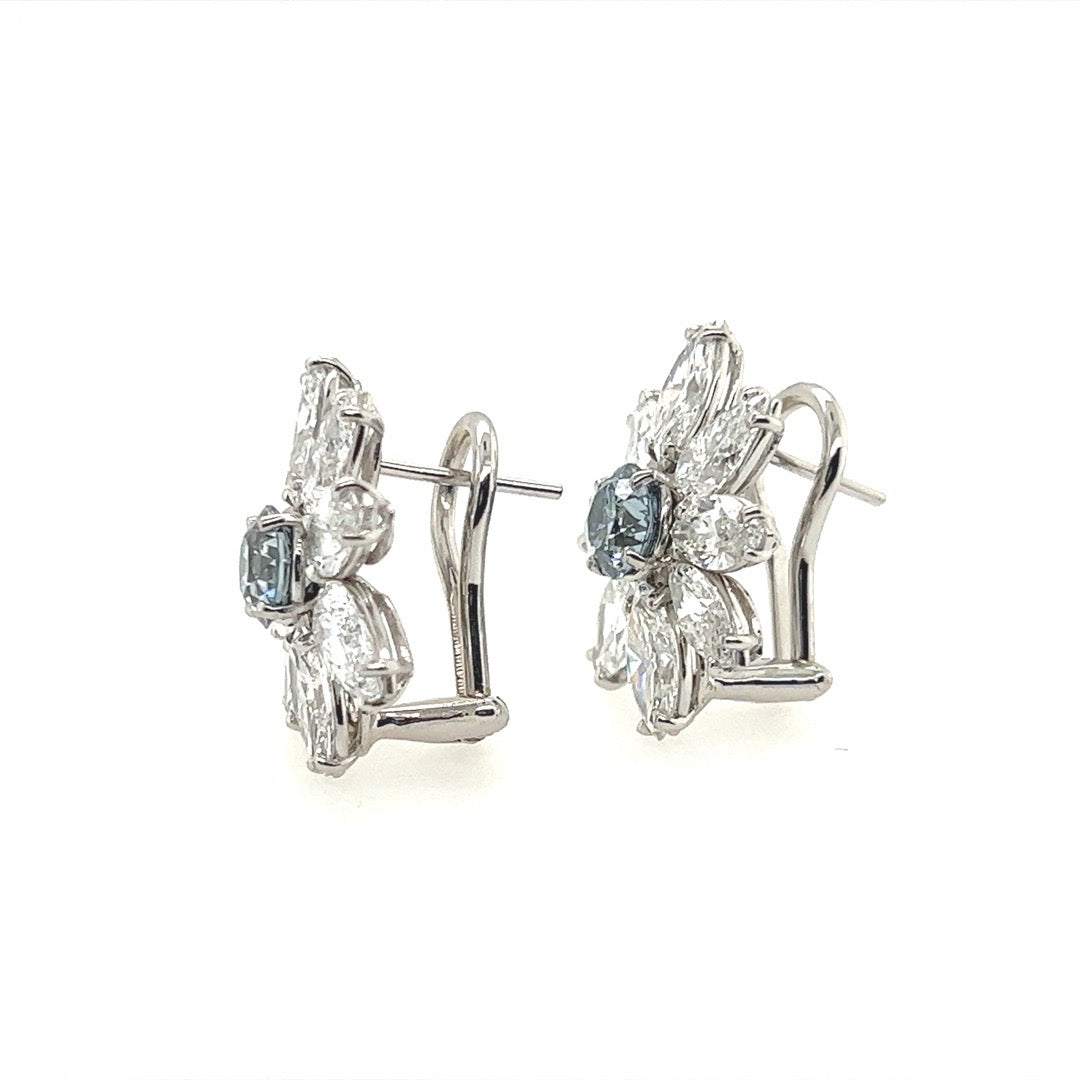 GIA Certified 1.5 Carat Natural Fancy & Intense Blue Circular Diamond Earrings