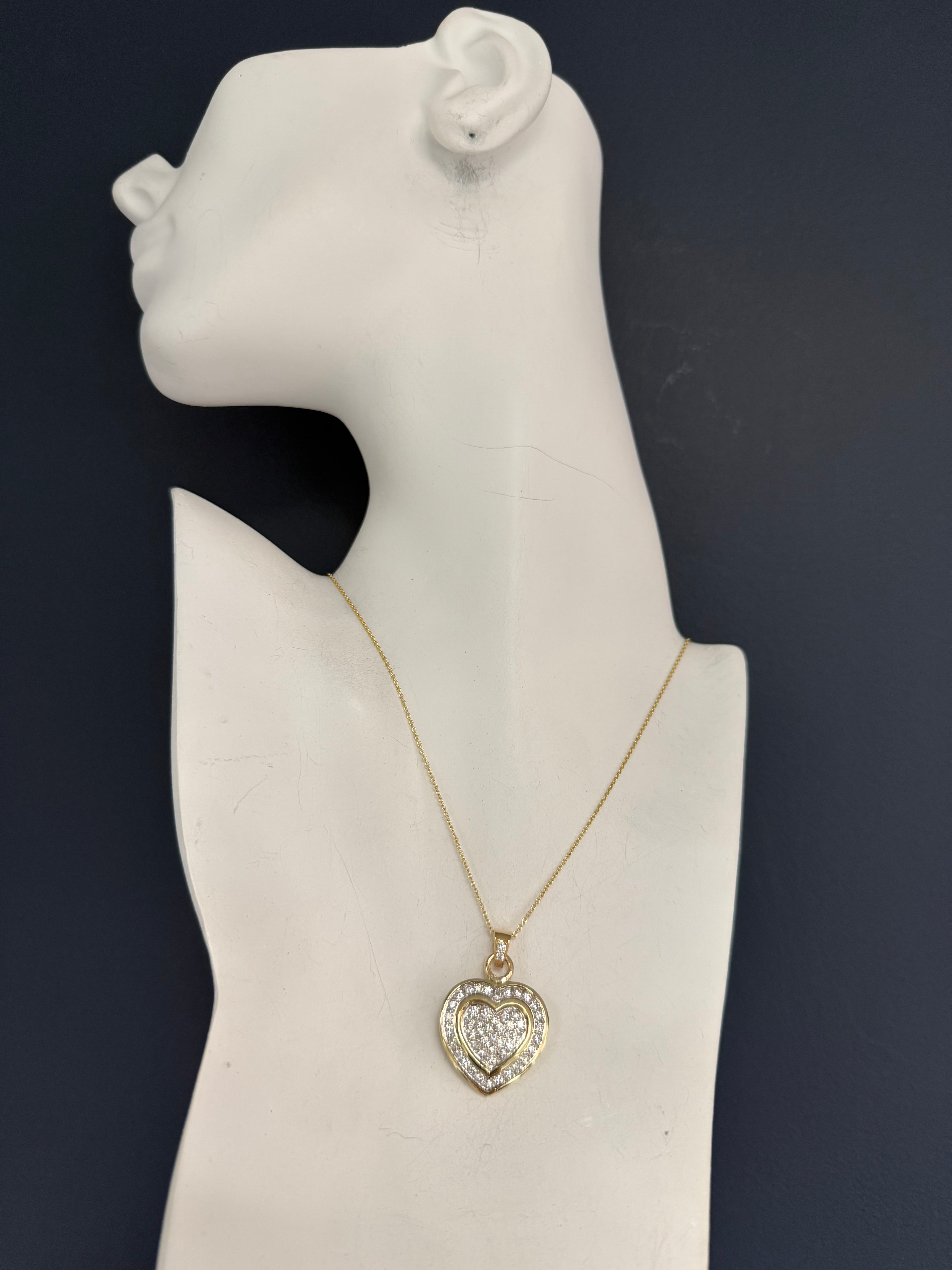 Retro Gold 1.5 Carat Natural Colorless Diamond Heart Shape Pendant