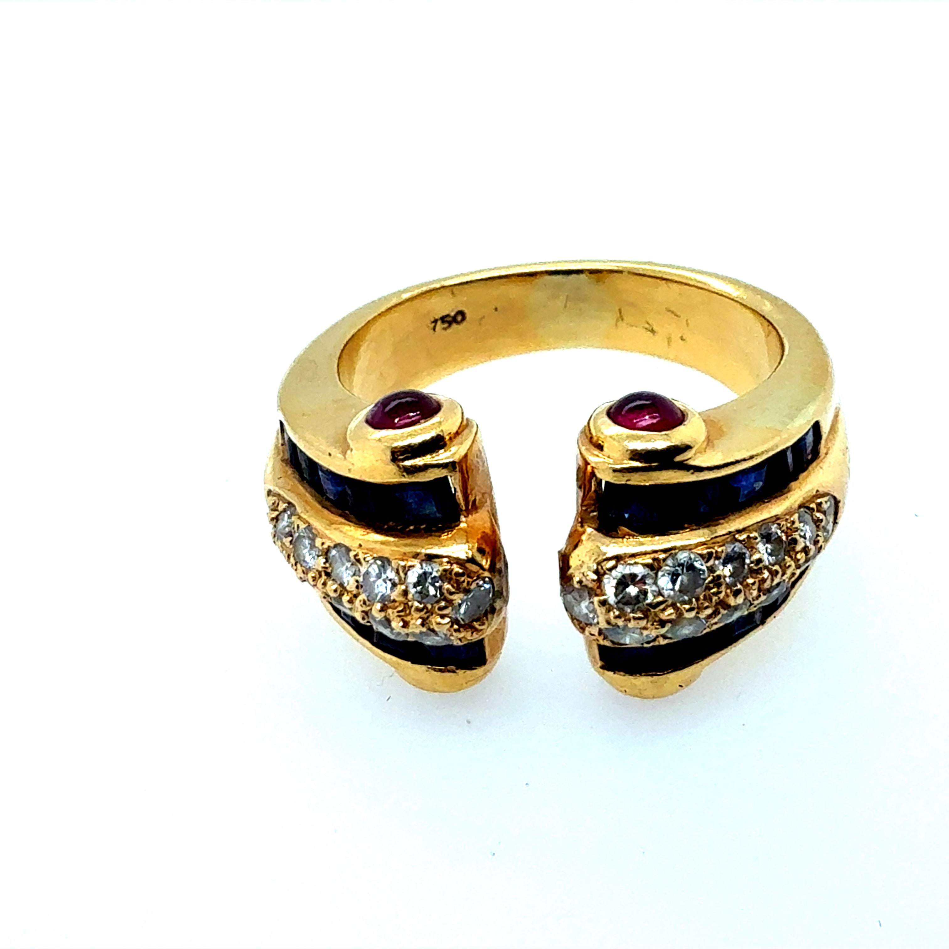 Retro Gold 1.25 Carat Natural Diamond Ruby & Sapphire Ring Circa 1970