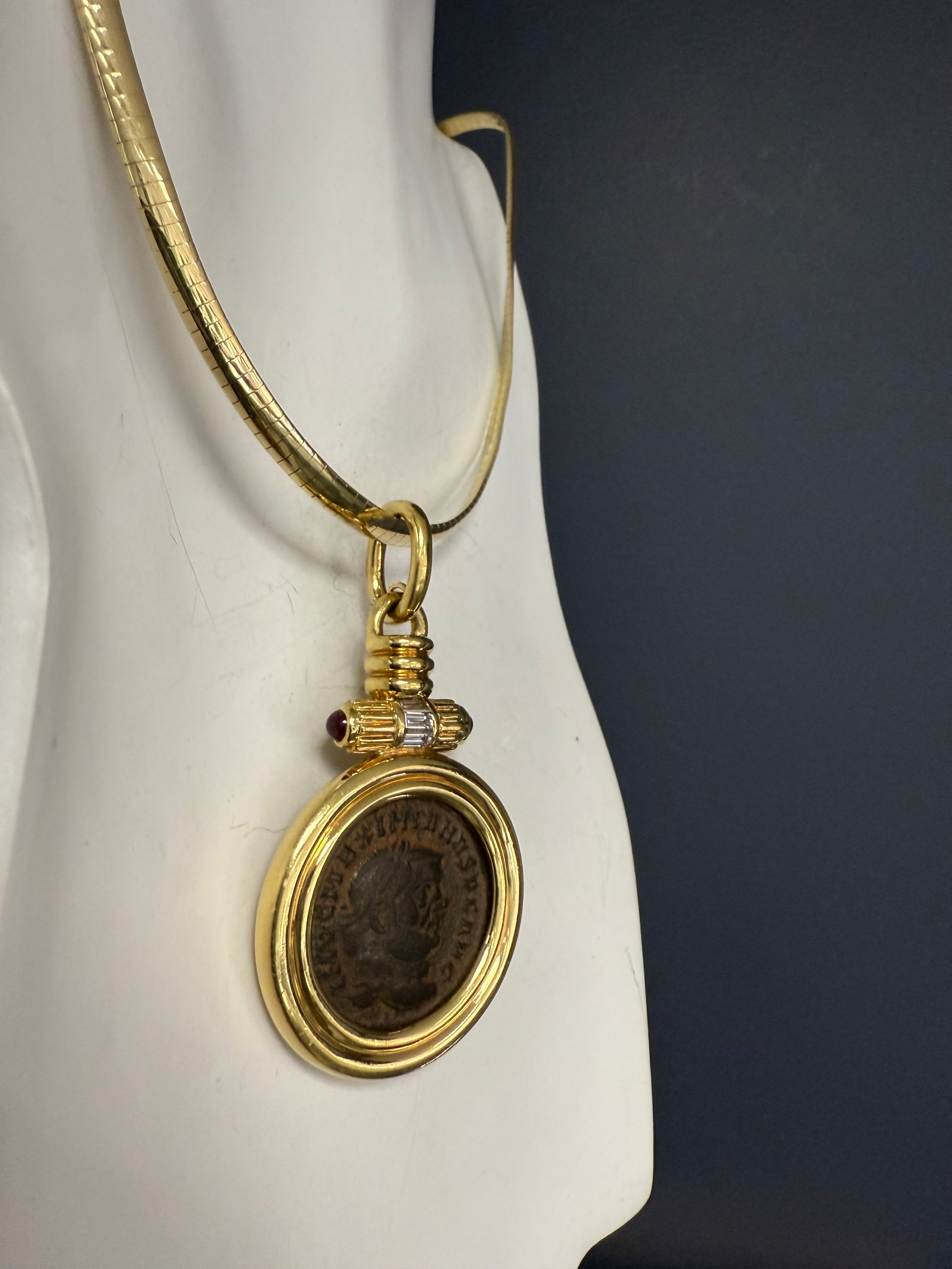 Retro Gold Medallion Pendant Roman Constantine Coin & Natural Diamonds