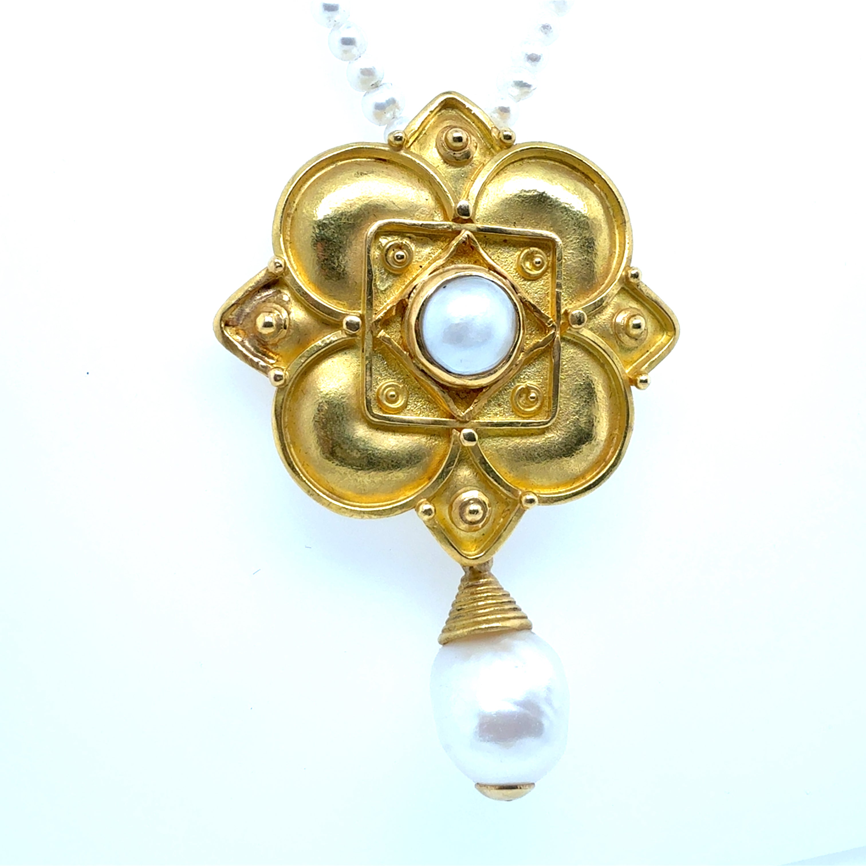 Retro 21K Gold Cultured Pearl Pendant Necklace Made in Italy Stamped 850