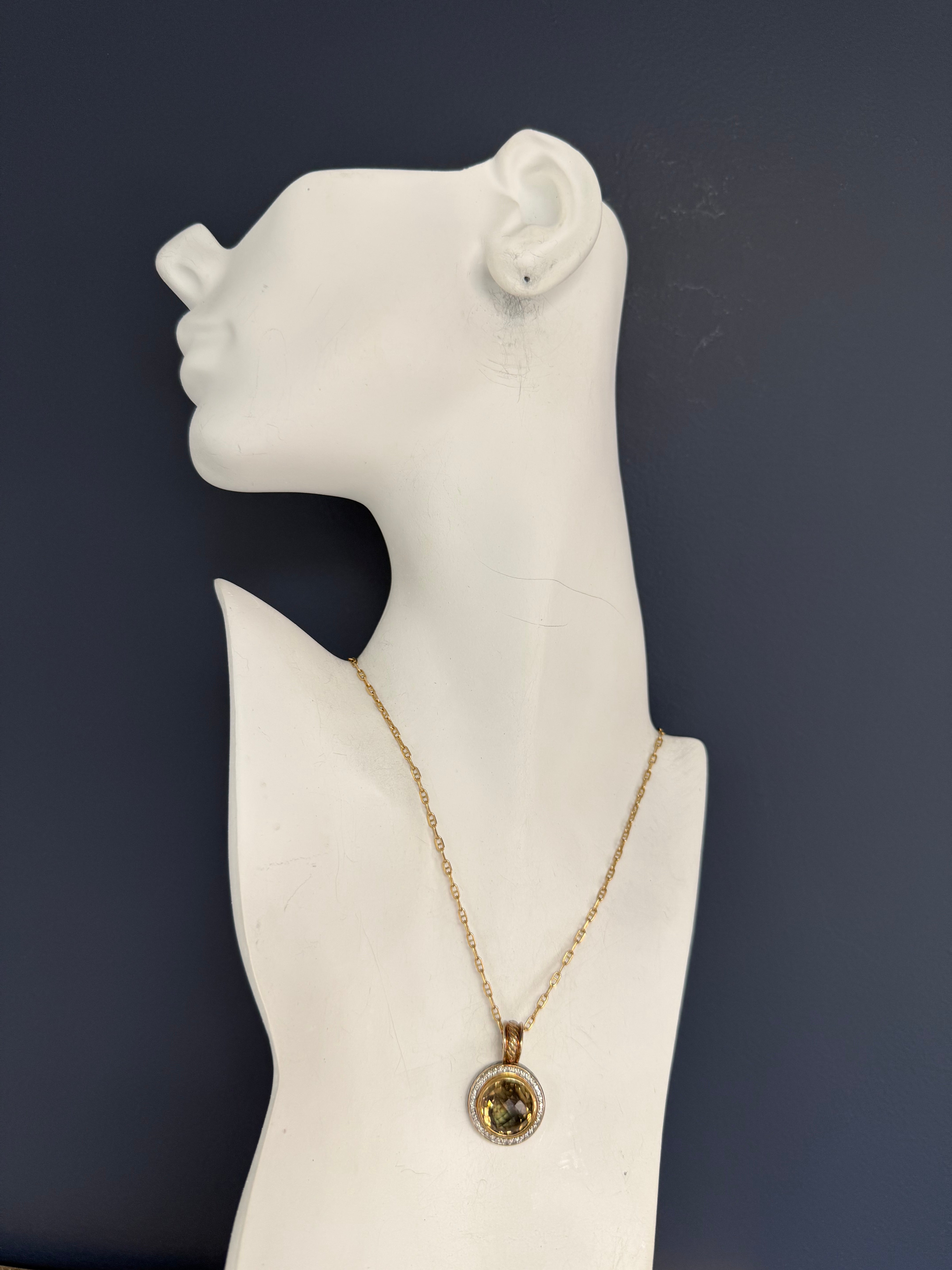 Modern Gold & Silver Natural Smoky Topaz & Diamond Pendant by David Yurman
