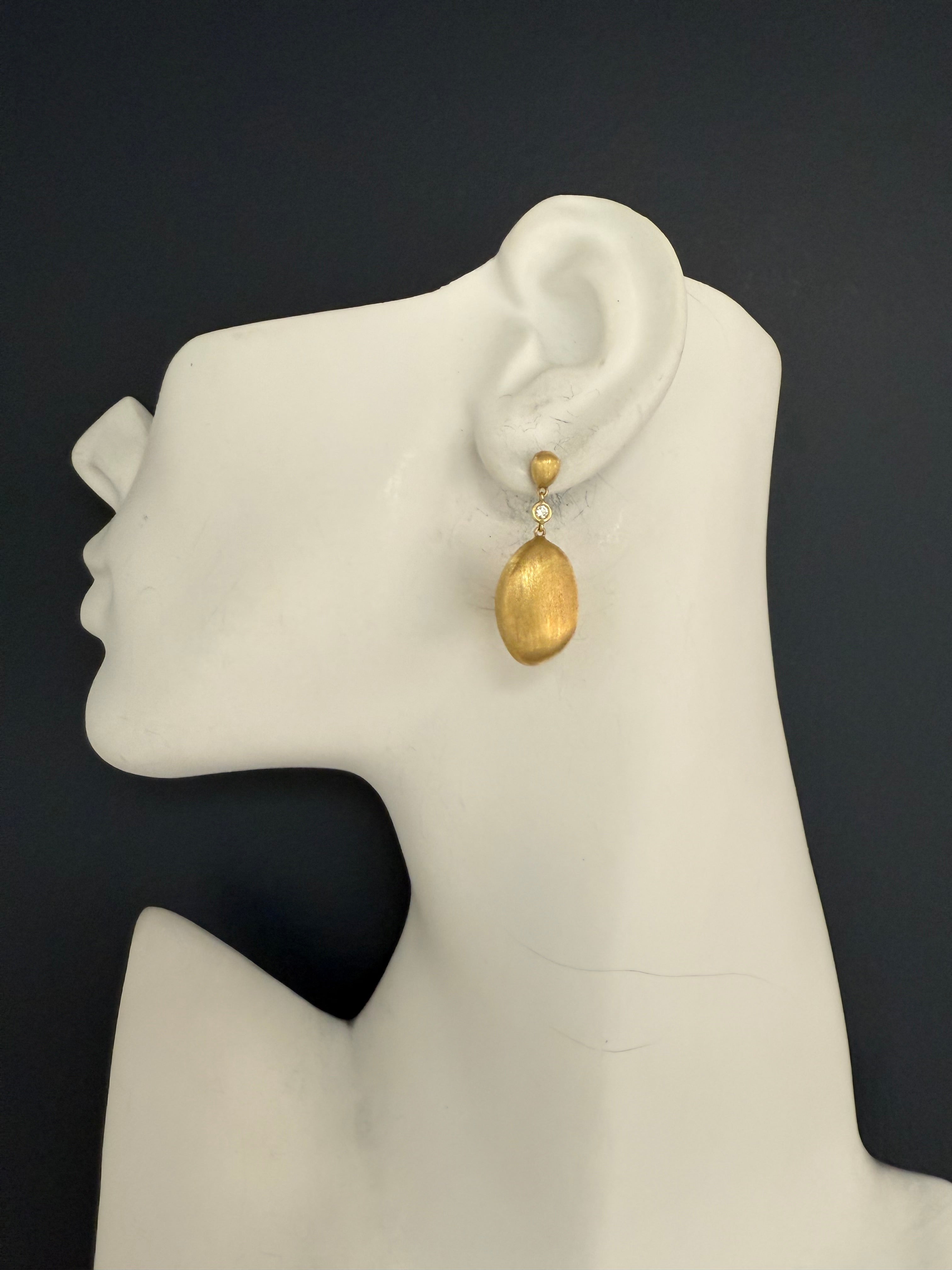 Modern Brushed Gold and Natural Diamond Drop Earrings by Marco Bicego, Italy