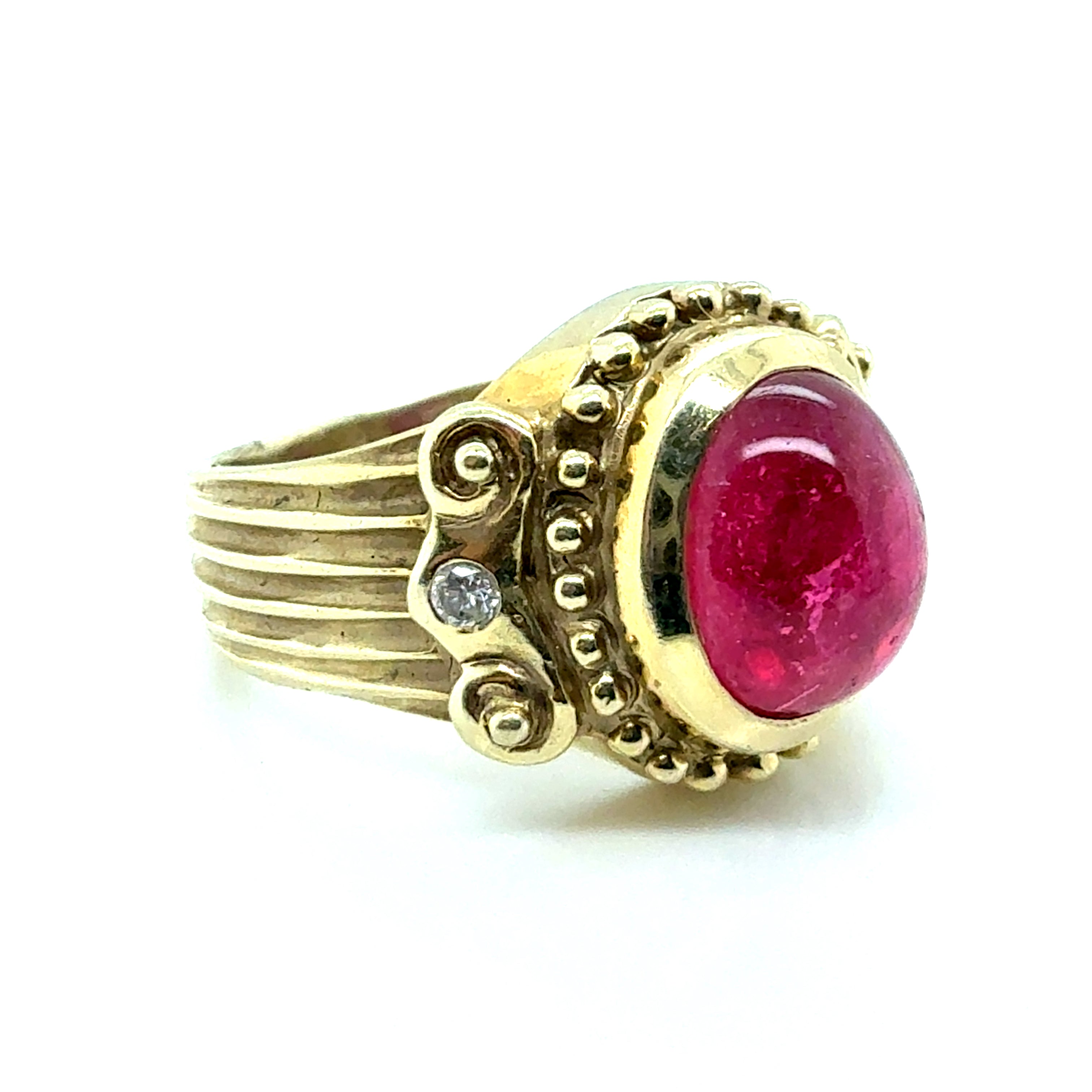 Retro Gold 1.35 Carat Natural Pink Tourmaline & Diamond Statement Ring
