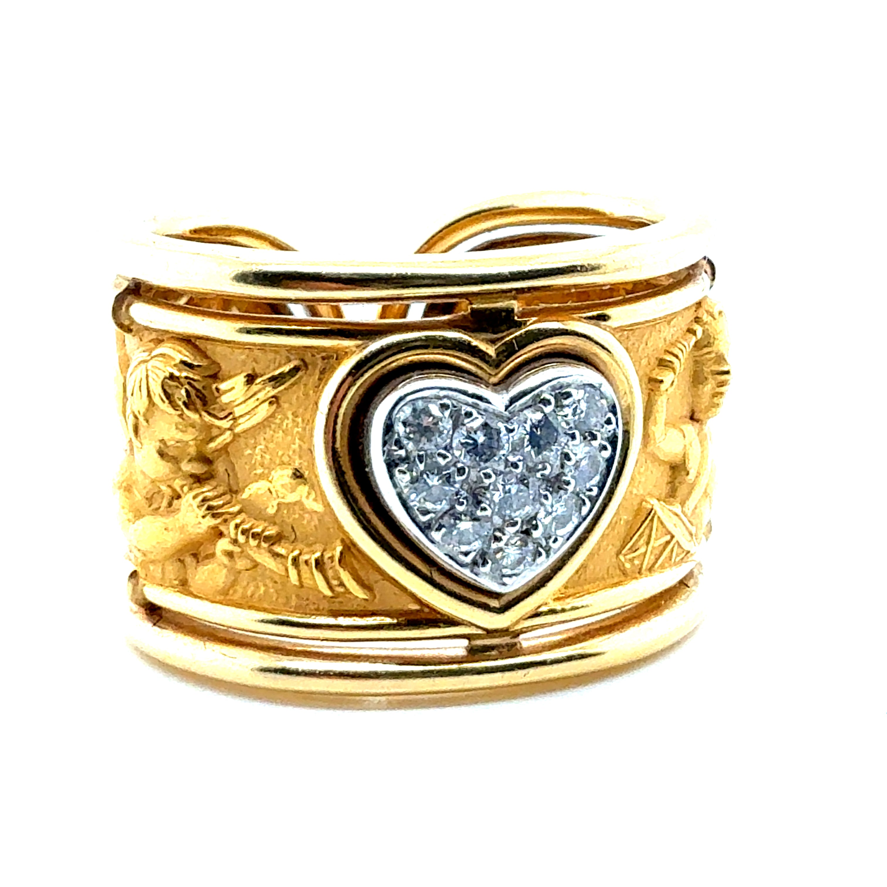 Retro Gold Signed Carrera y Carrera Natural Diamond Heart Repousse Ring