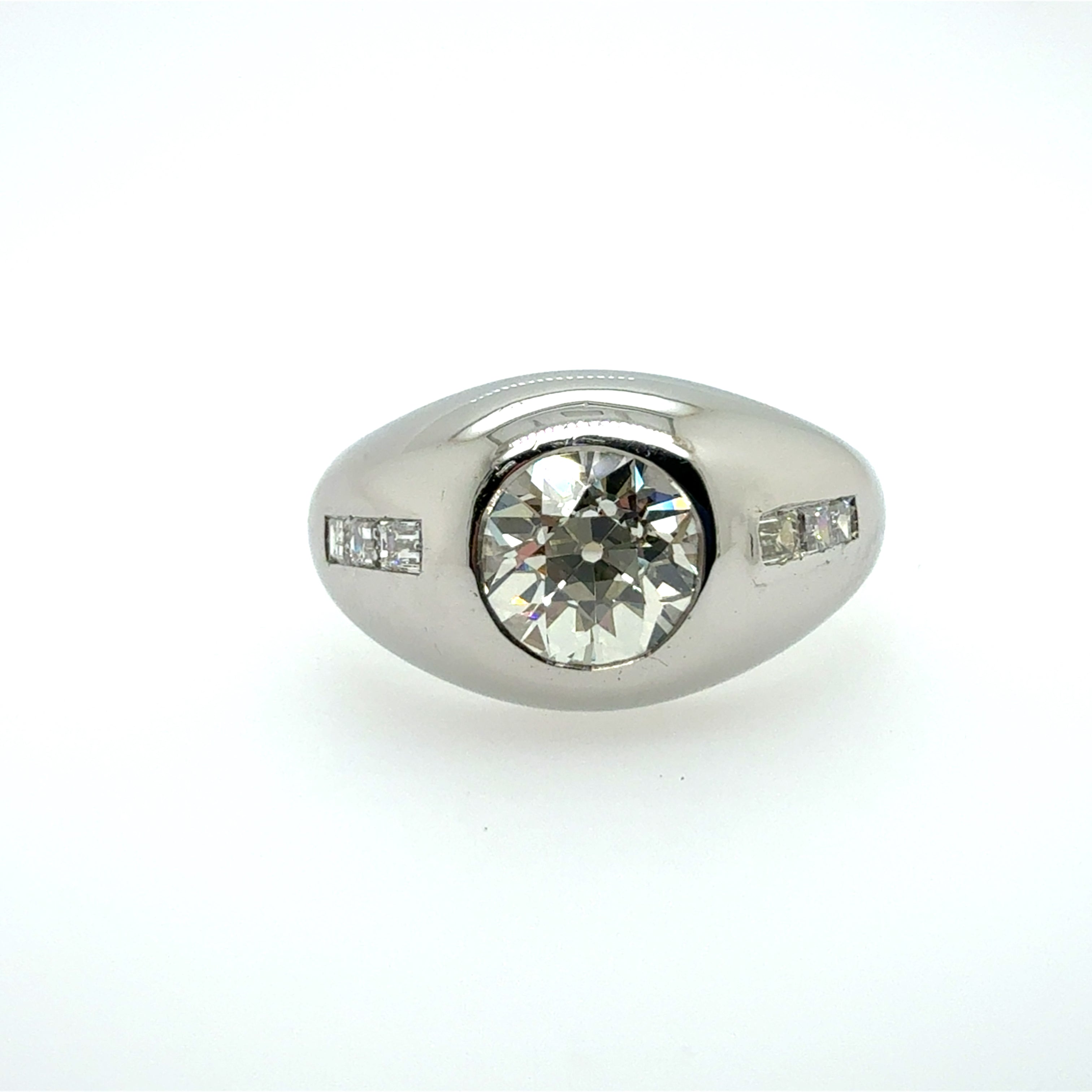 Retro Platinum 1.85 CT Old European Cut Diamond Statement Ring Circa 1960