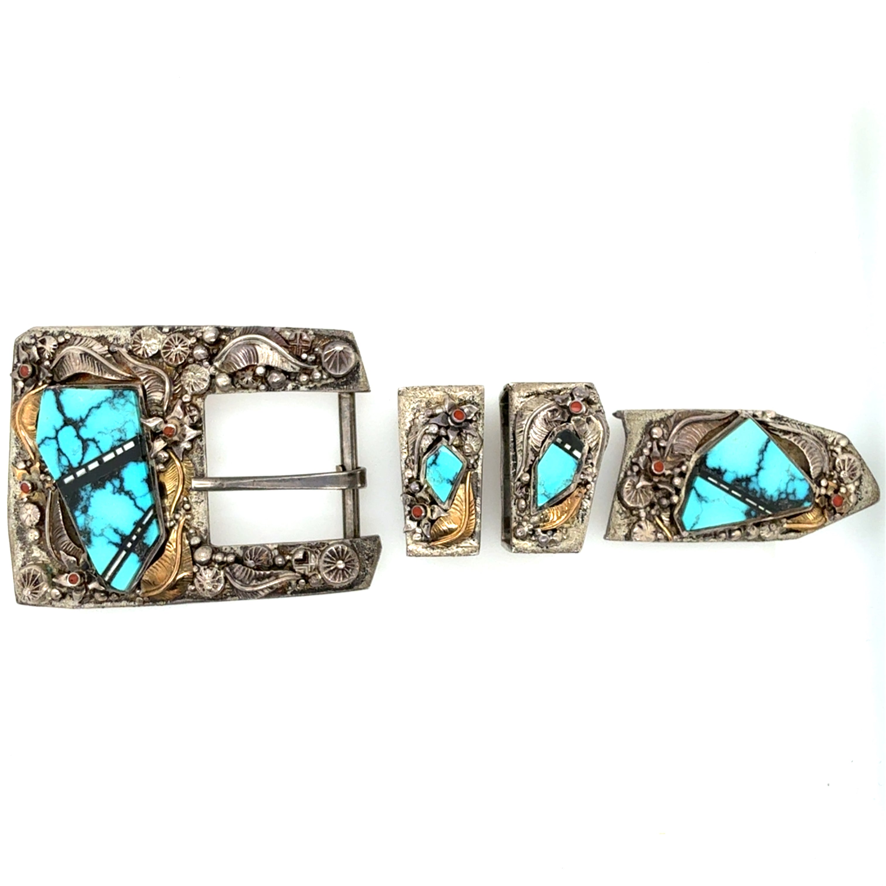 Retro Silver & Gold Turquoise Belt Buckle by Danny Romero
