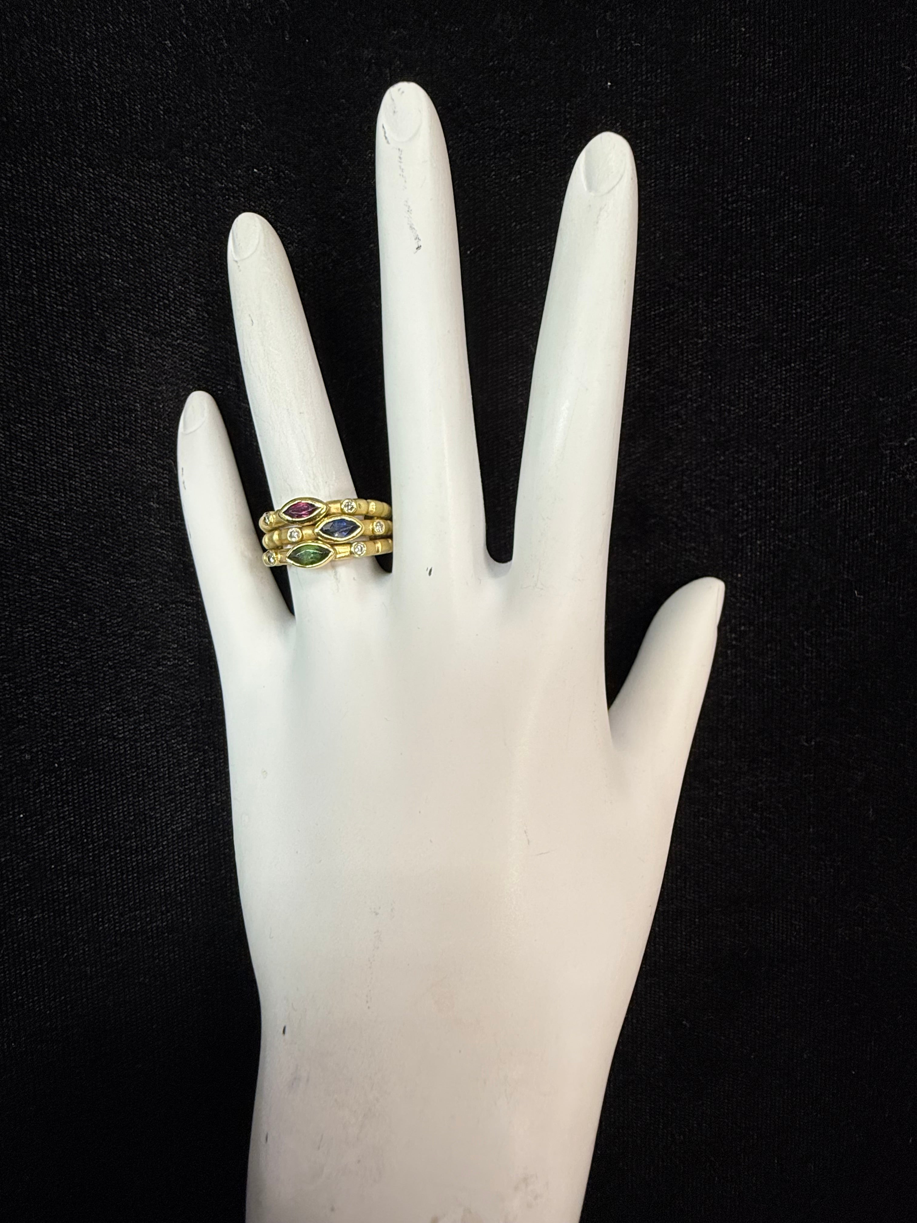 Modern Gold Natural Multicolor Marquise & Colorless Diamond Statement Ring