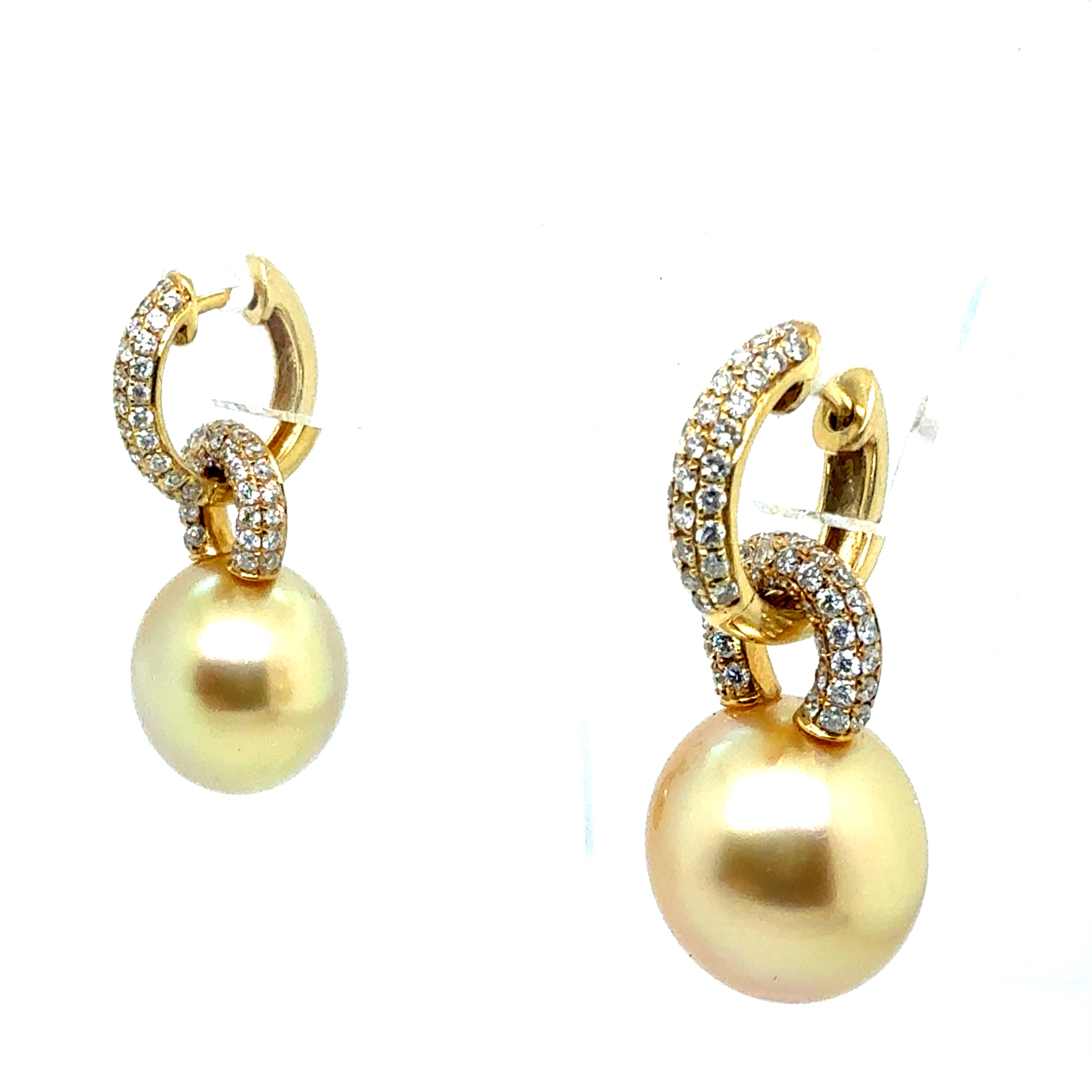 Modern Gold 1.5ct Natural Diamond & Champagne South Sea Pearl Earrings