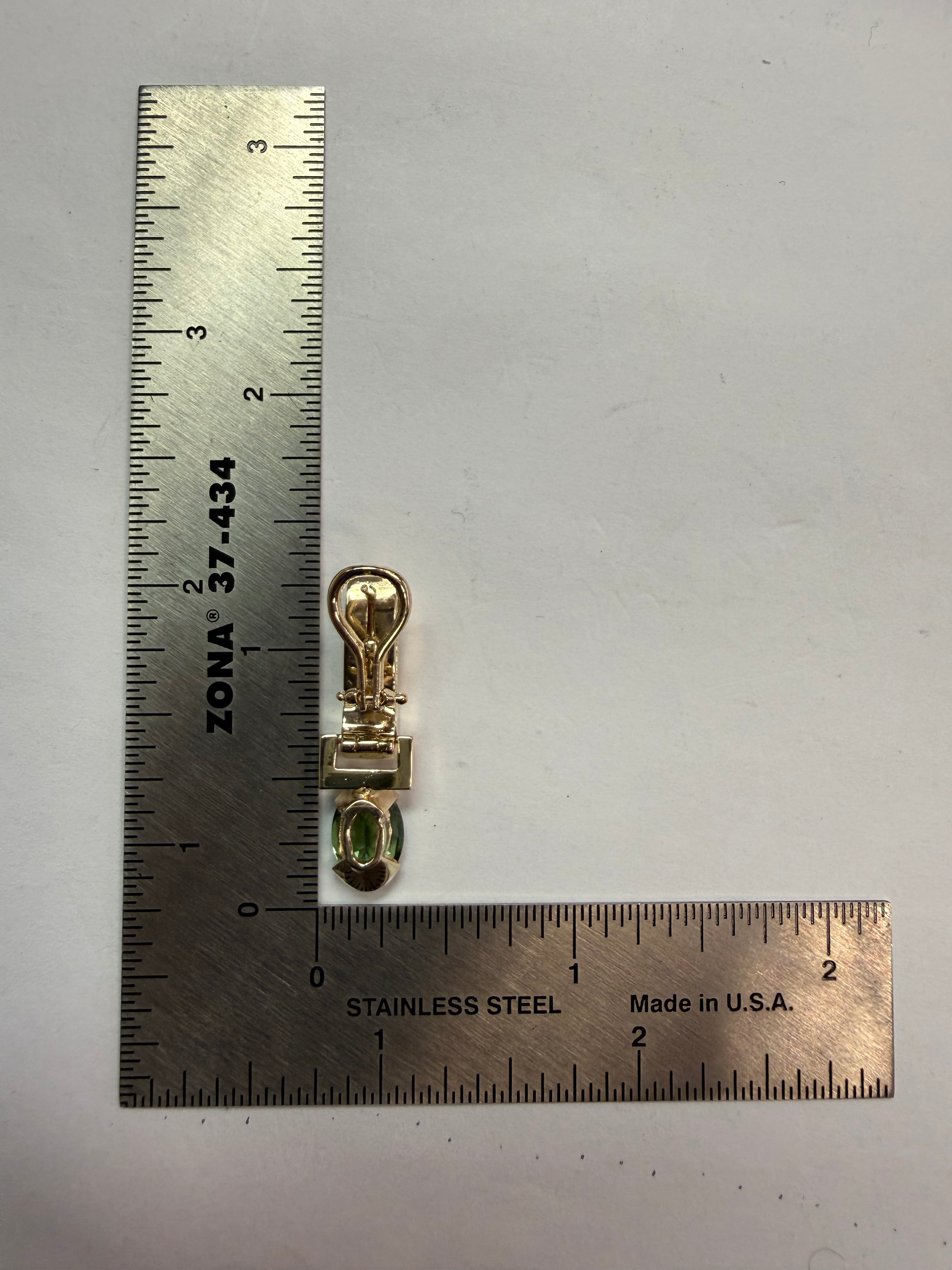 Retro Gold Natural Diamond and Green Tourmaline Detachable Earrings 1970
