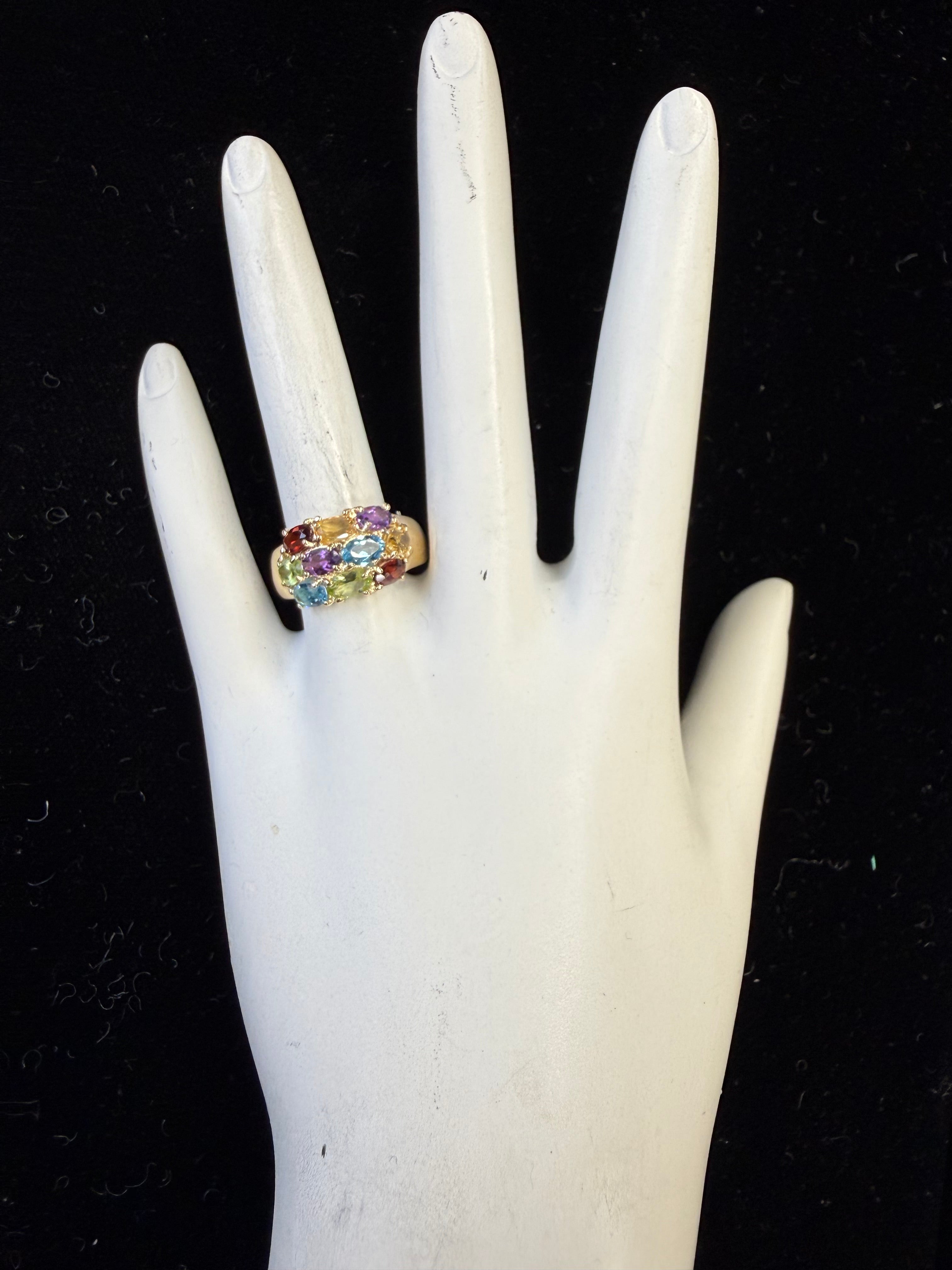 Modern Gold Multicolor Natural Oval Cluster Statement Ring