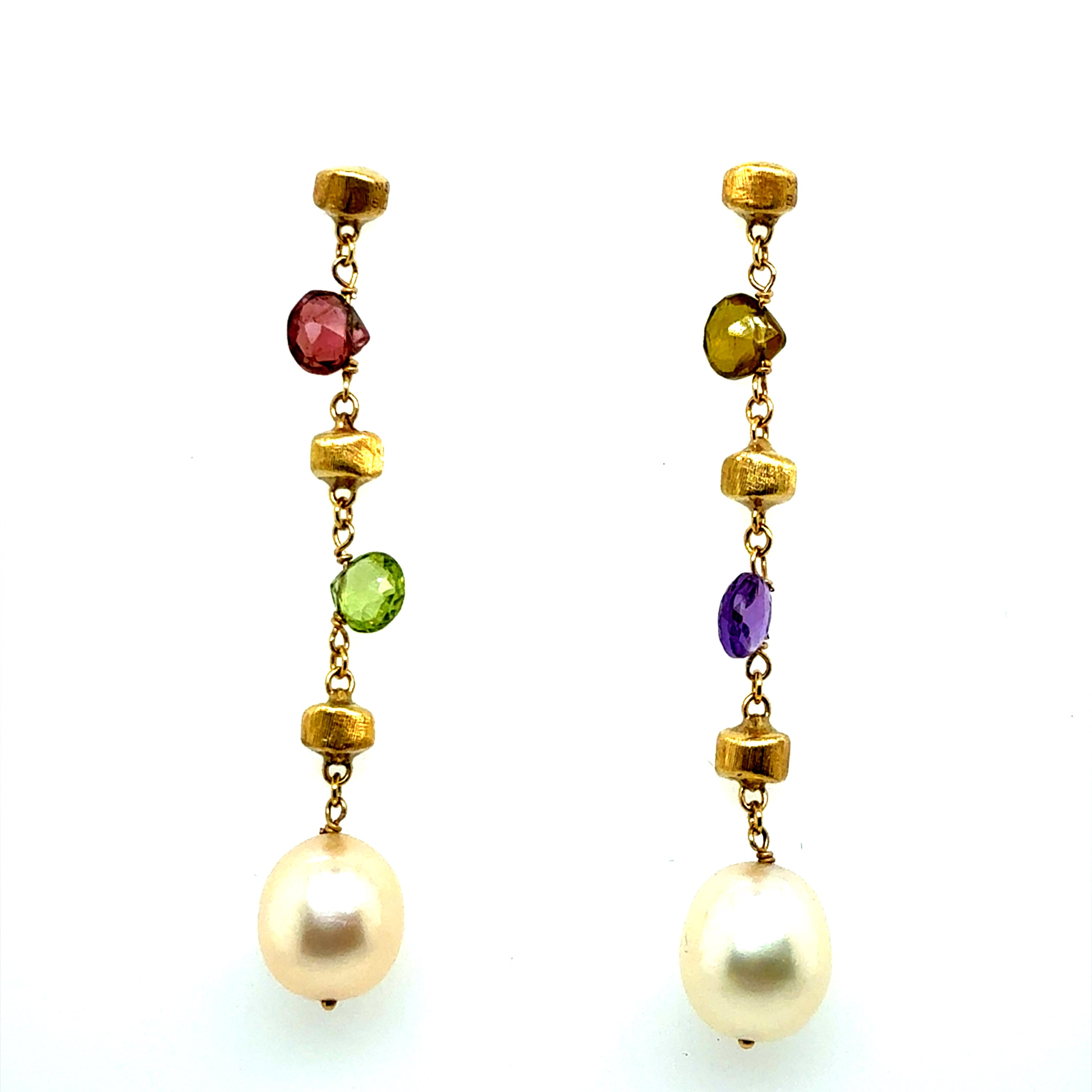 Modern Gold Multicolor Pearl Drop Earrings by Marco Bicego, Made in Italy