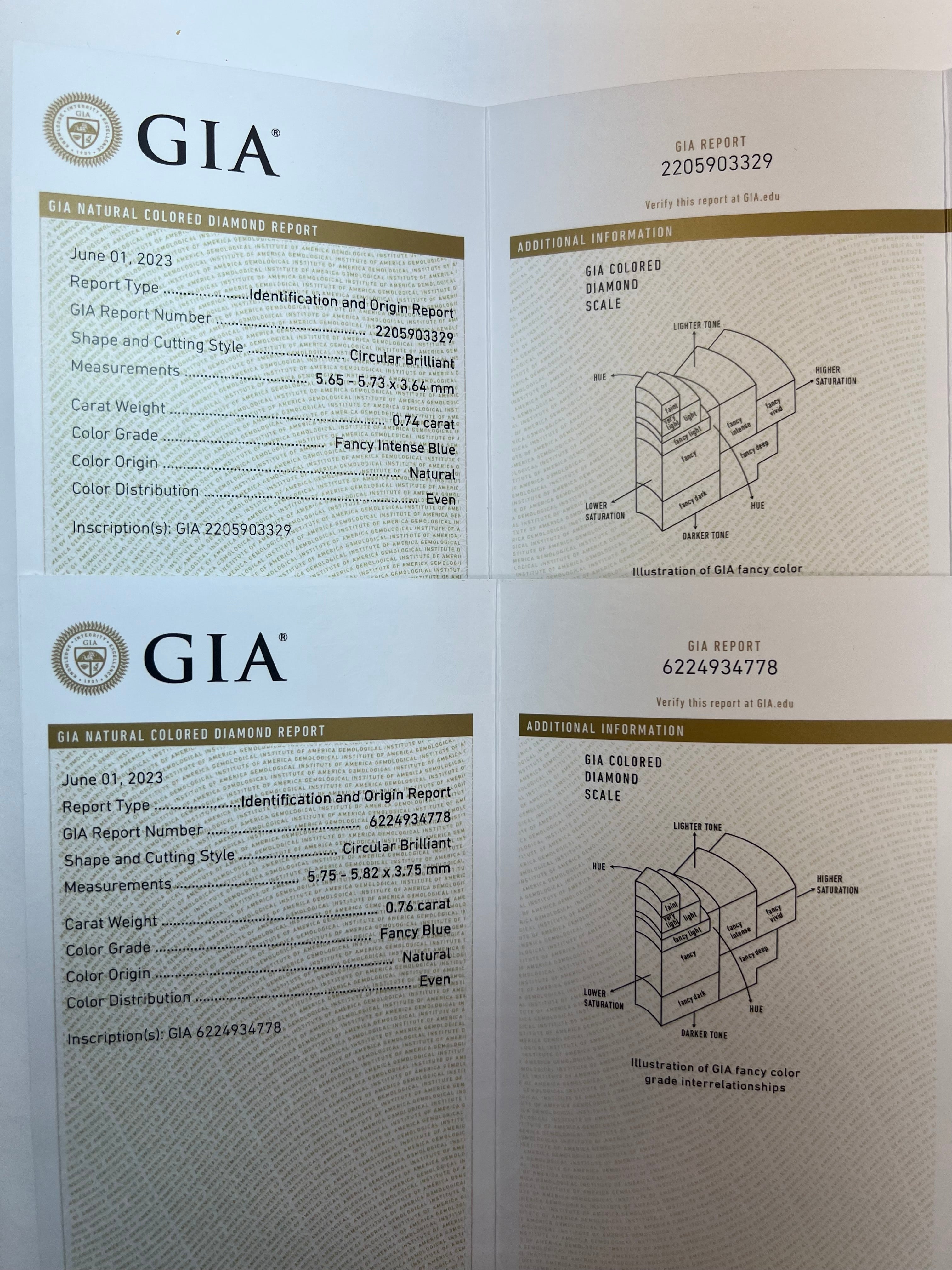 GIA Certified 1.5 Carat Natural Fancy & Intense Blue Circular Diamond Earrings