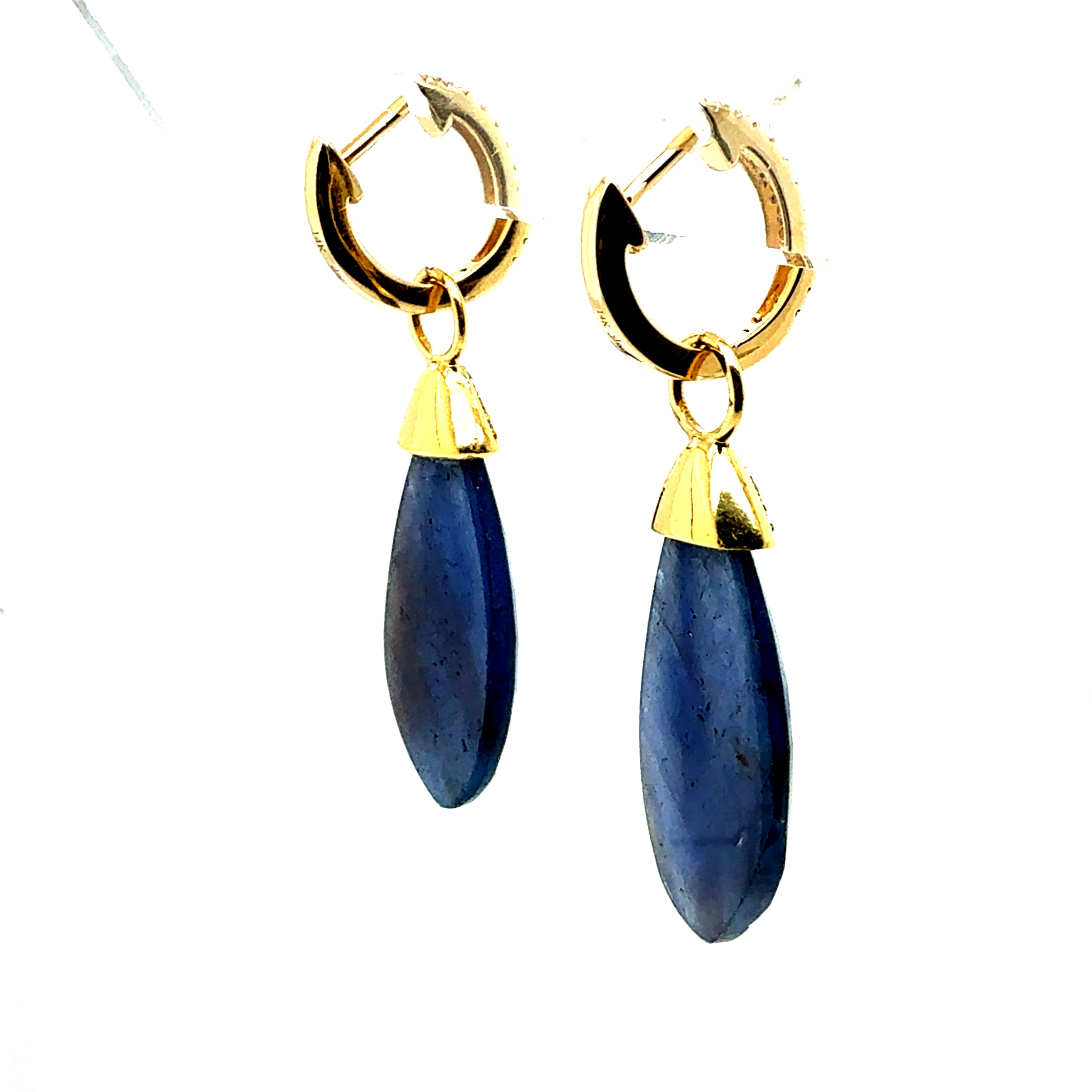 Modern Gold Natural Rose-Cut Sapphire and Diamond Drop Statement Earrings