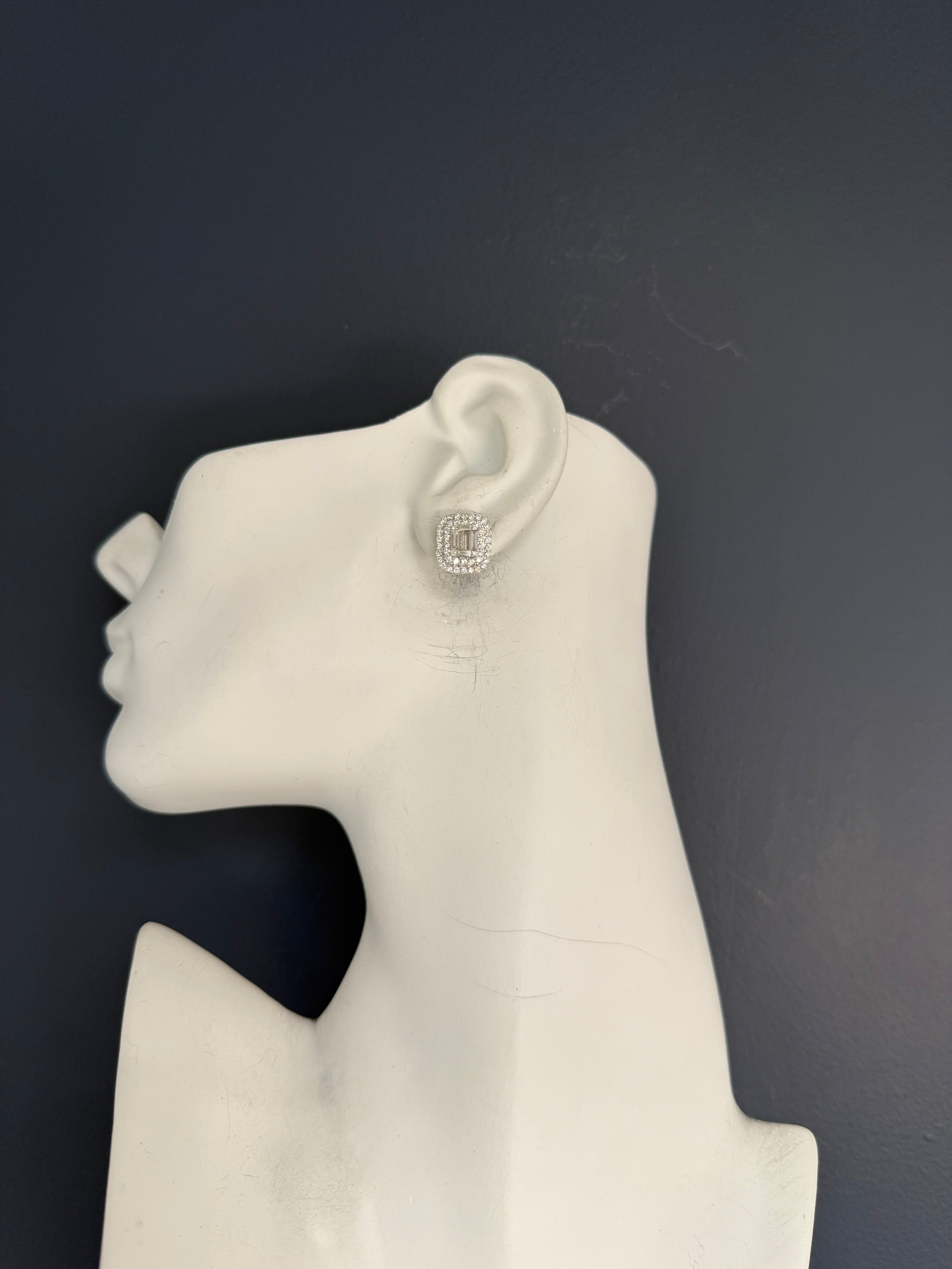 Modern 18K White Gold 1.4 CARAT Natural Diamond Illusion-Set Earrings