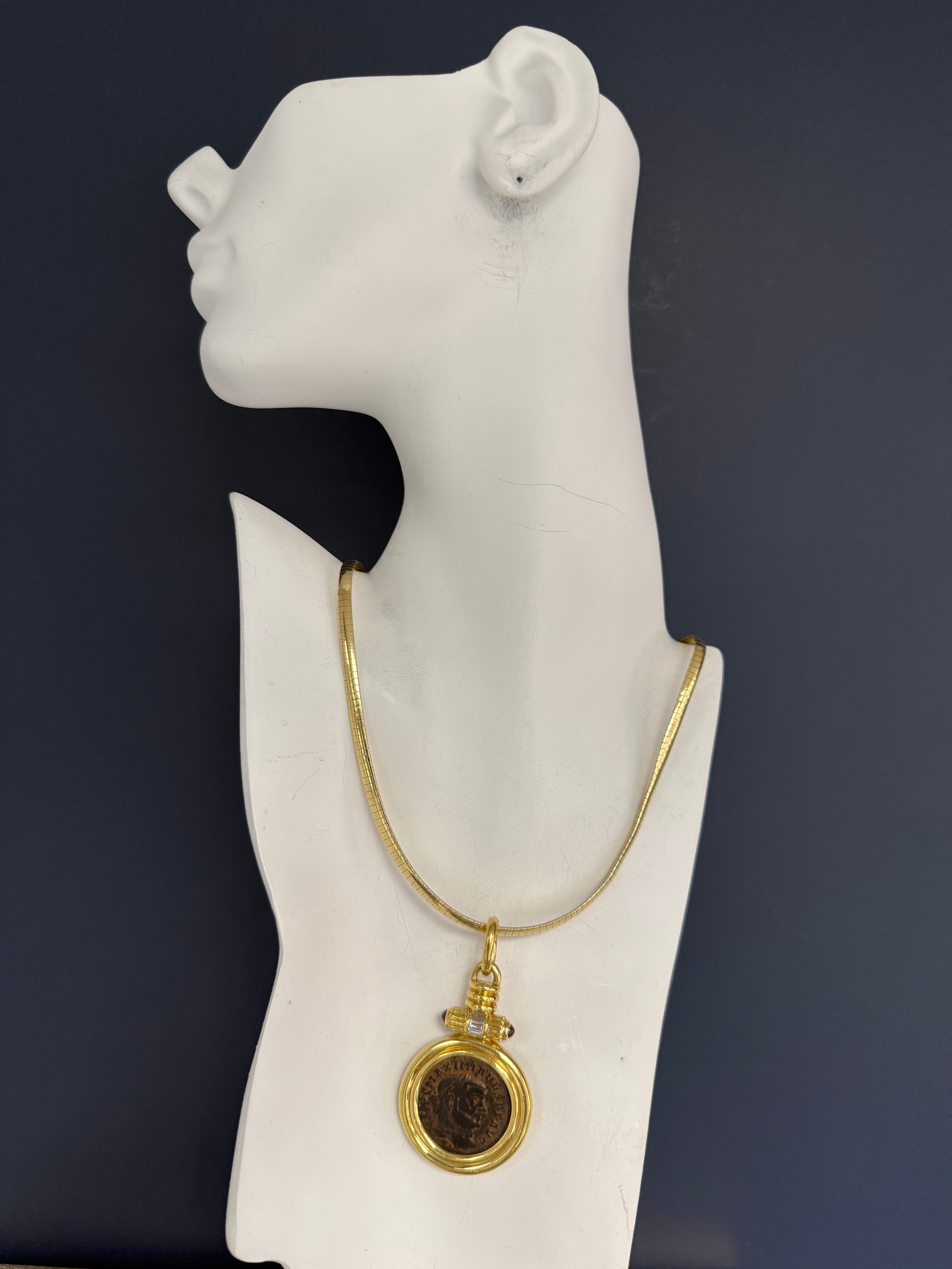 Retro Gold Medallion Pendant Roman Constantine Coin & Natural Diamonds