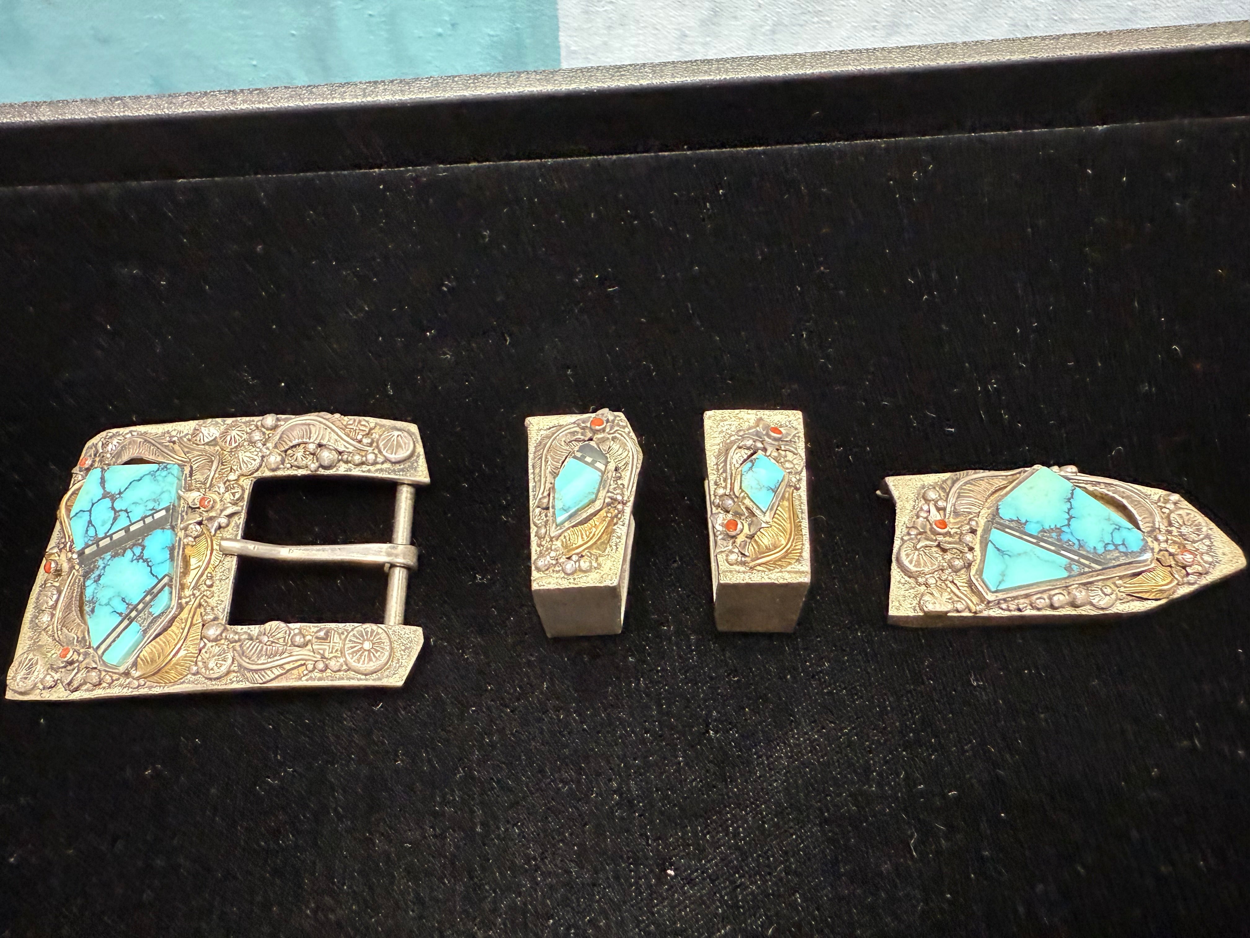 Retro Silver & Gold Turquoise Belt Buckle by Danny Romero