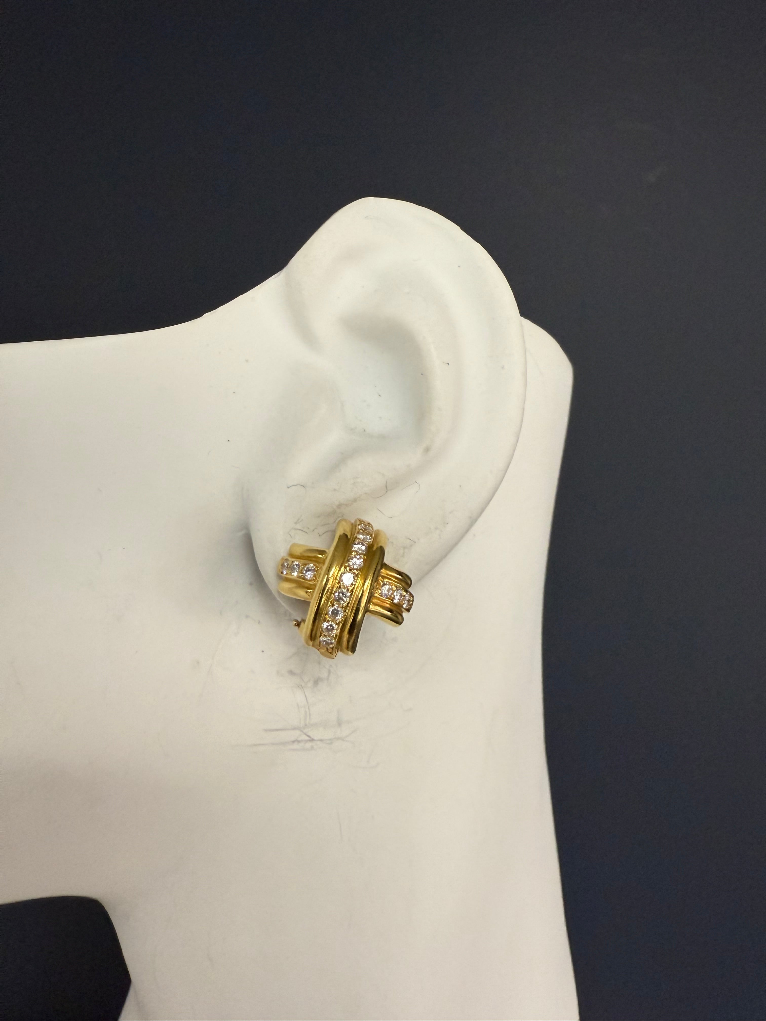 Retro Gold Tiffany & Co Natural One CT Colorless Diamond CrissCross Earrings