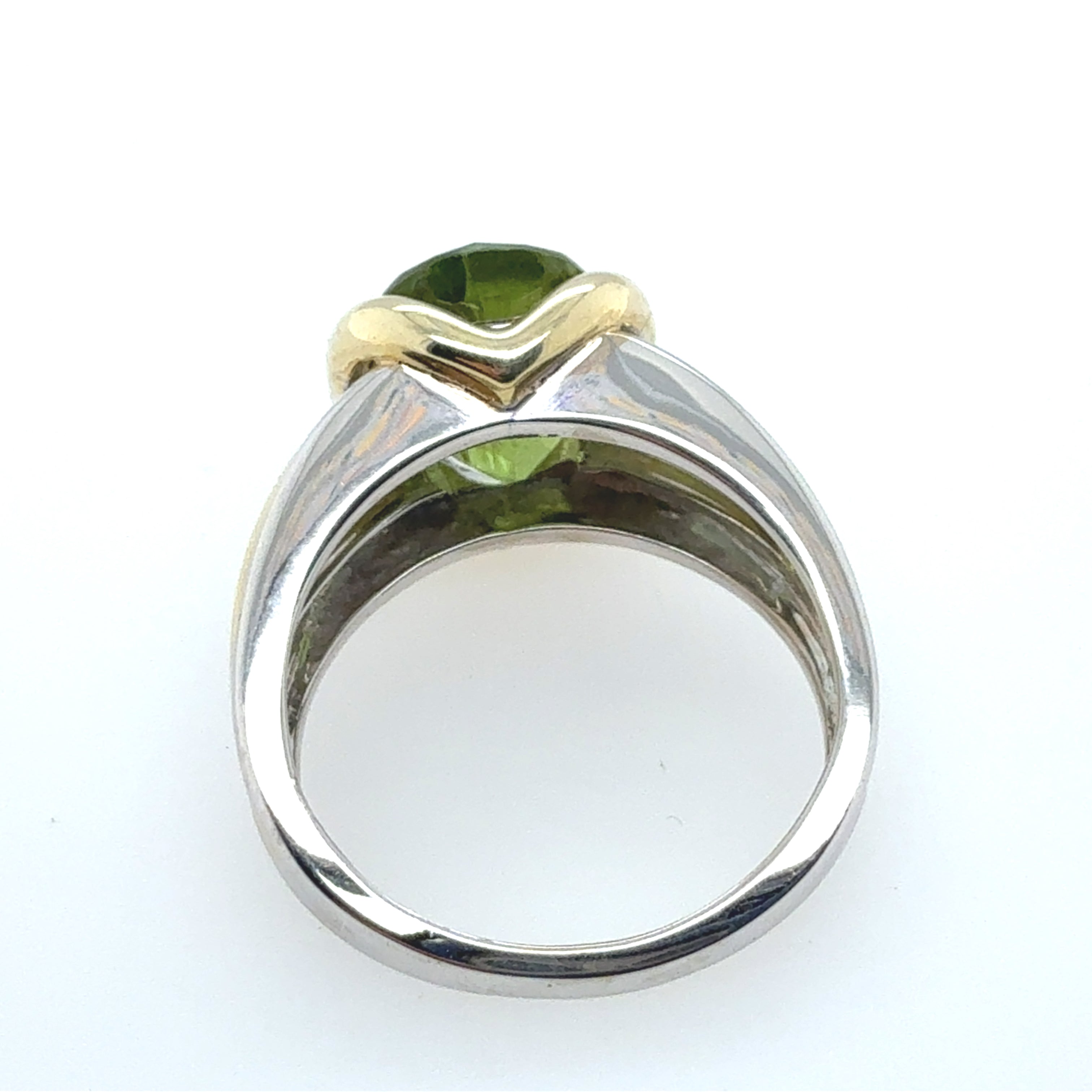 Retro Two Tone Gold Oval Green Peridot Cocktail Ring Circa 1995