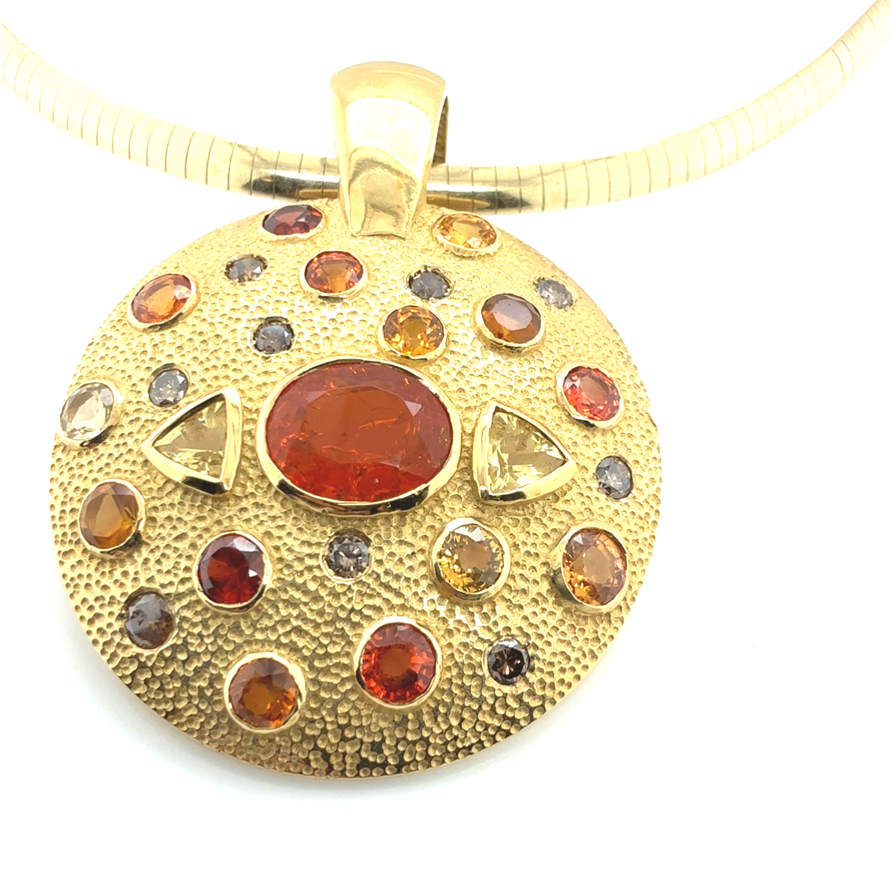 Retro Gold Natural Mexican Opal & Multicolor Gemstone Medallion Pendant
