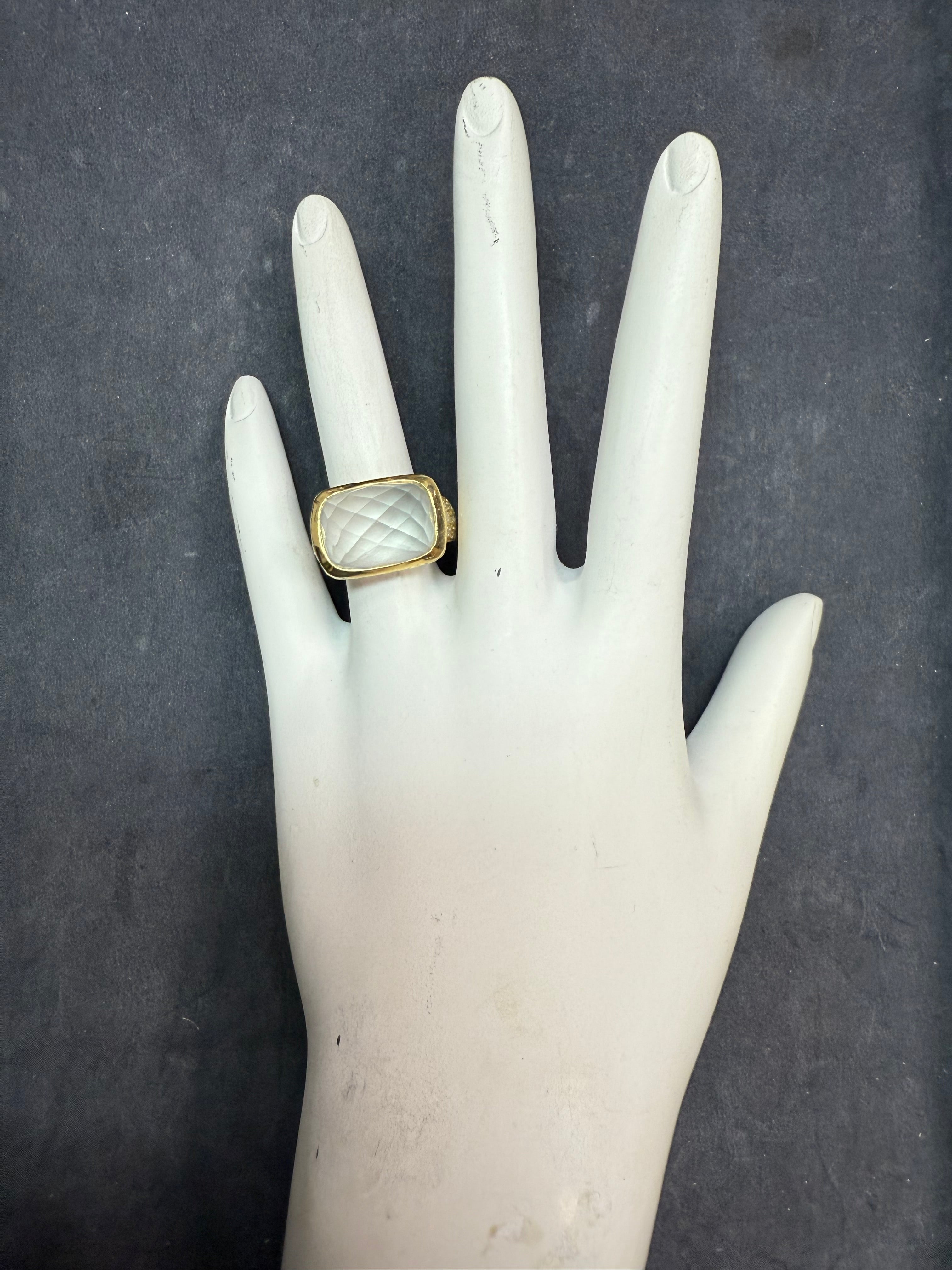 Retro Gold Natural Diamond & Rock Crystal Quartz Cocktail Ring Circa 1980