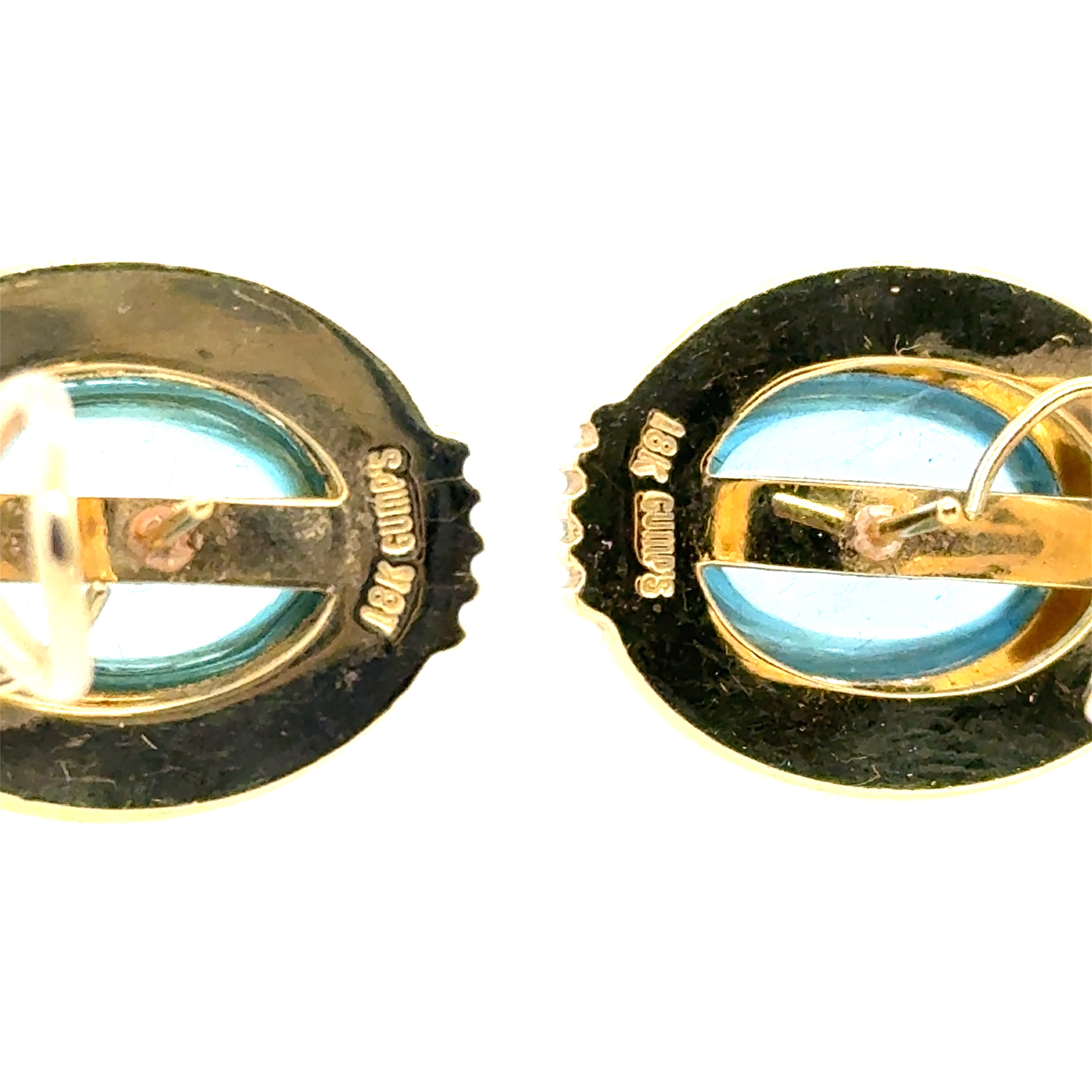 Retro Gold Natural Blue Topaz Cabochon Clip Earrings by Gump’s